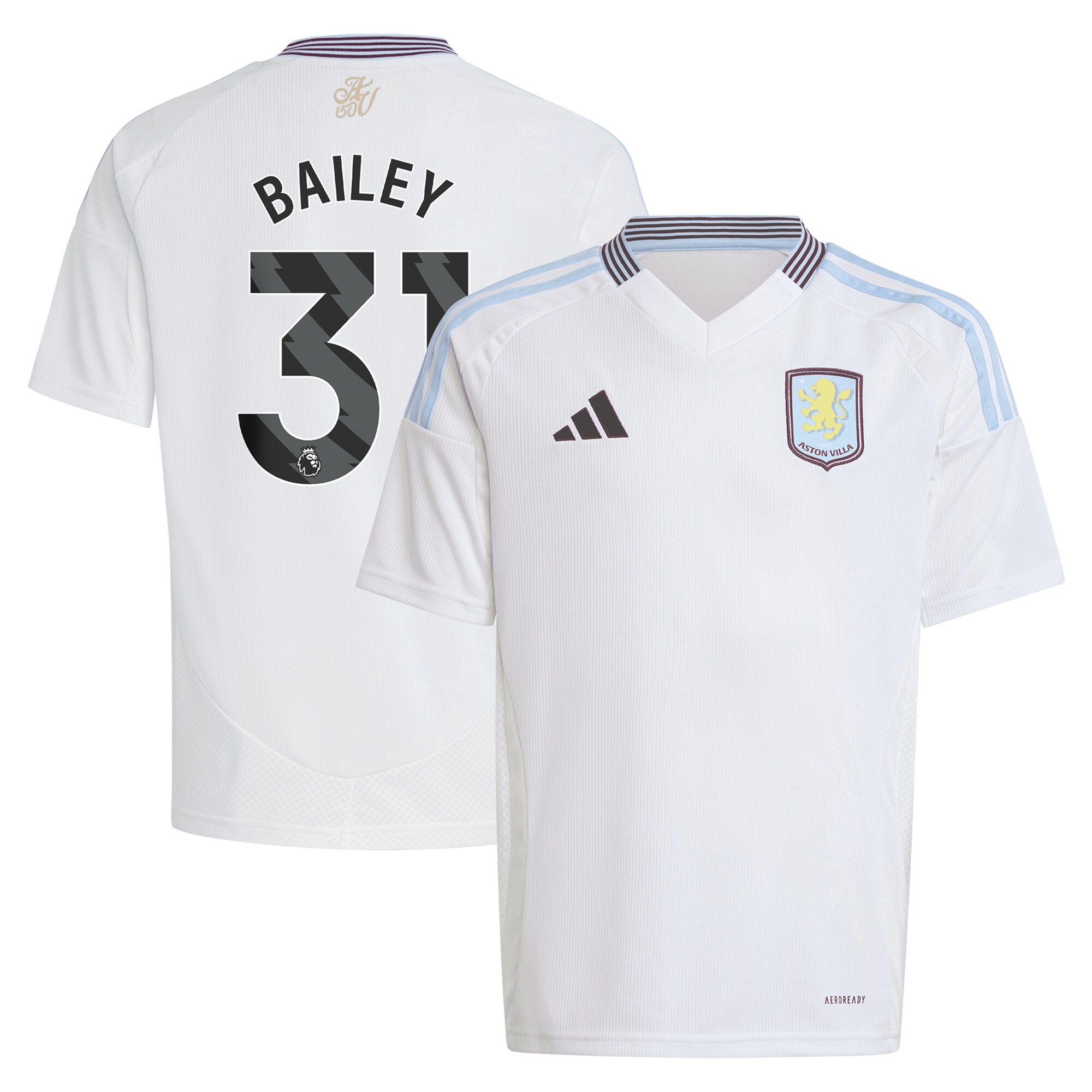Aston Villa Shirts - aston villa adidas away shirt 2024-25 – kids with bailey 31 printing Collection of Official Fan Gear