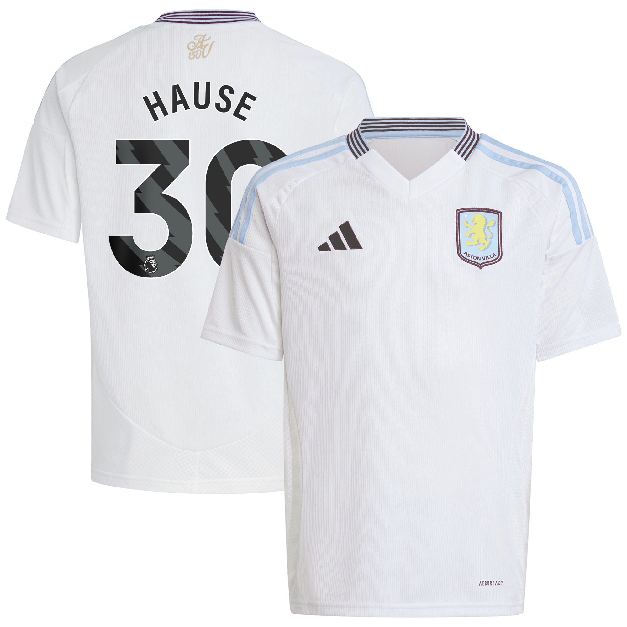 Aston Villa Shirts - aston villa adidas away shirt 2024-25 – kids with hause 30 printing Collection of Official Fan Gear