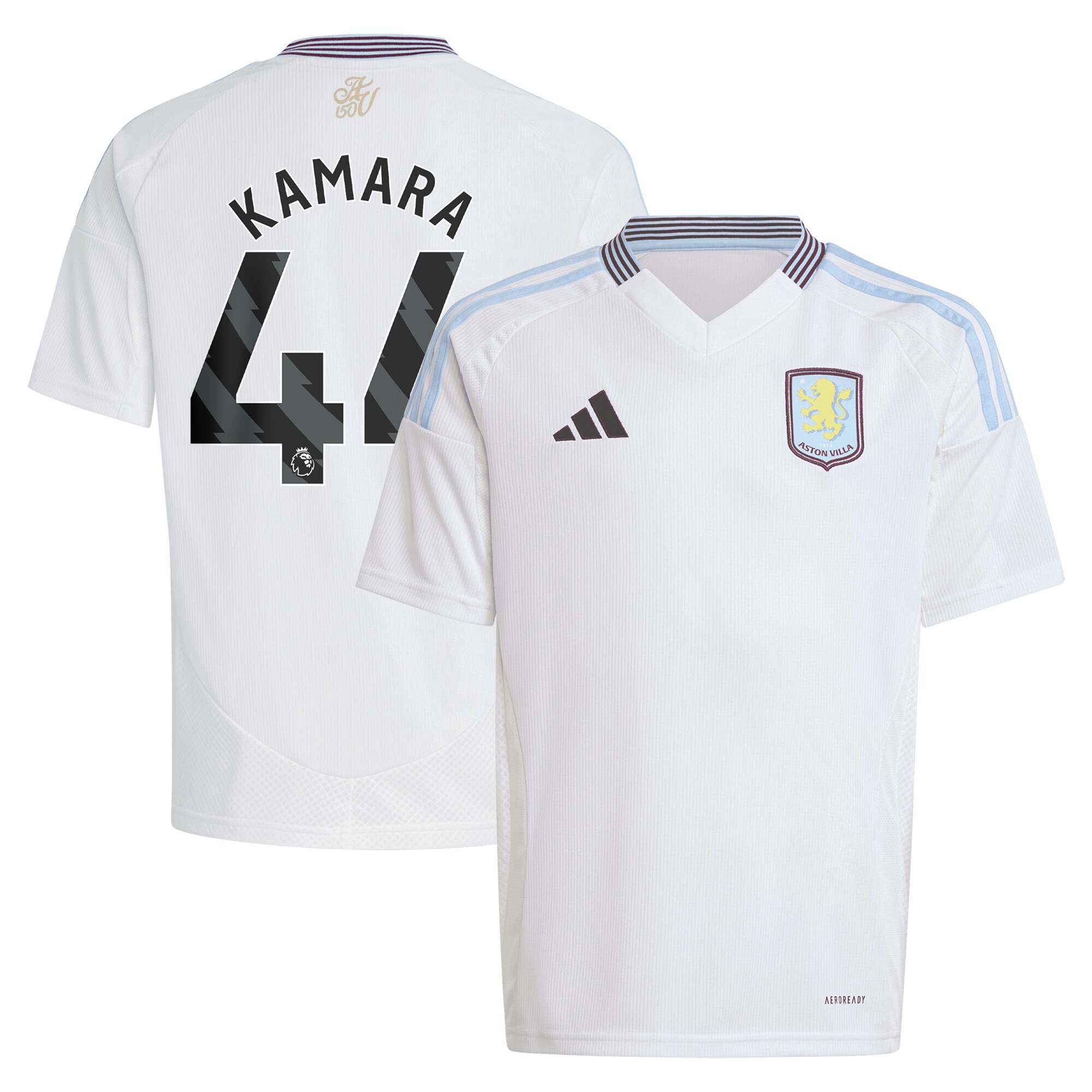 Aston Villa Shirts - aston villa adidas away shirt 2024-25 – kids with kamara 44 printing Collection of Official Fan Gear