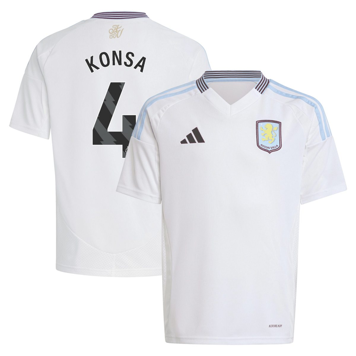 Aston Villa Shirts - aston villa adidas away shirt 2024-25 – kids with konsa 4 printing Collection of Official Fan Gear