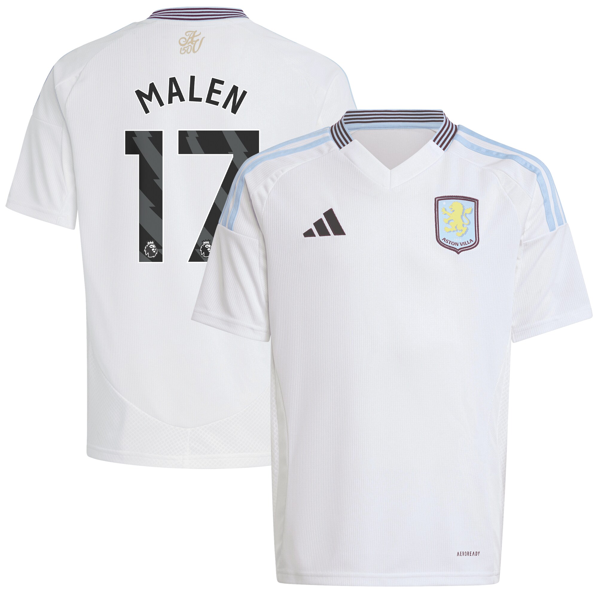 Aston Villa Shirts - aston villa adidas away shirt 2024-25 – kids with malen 17 printing Collection of Official Fan Gear