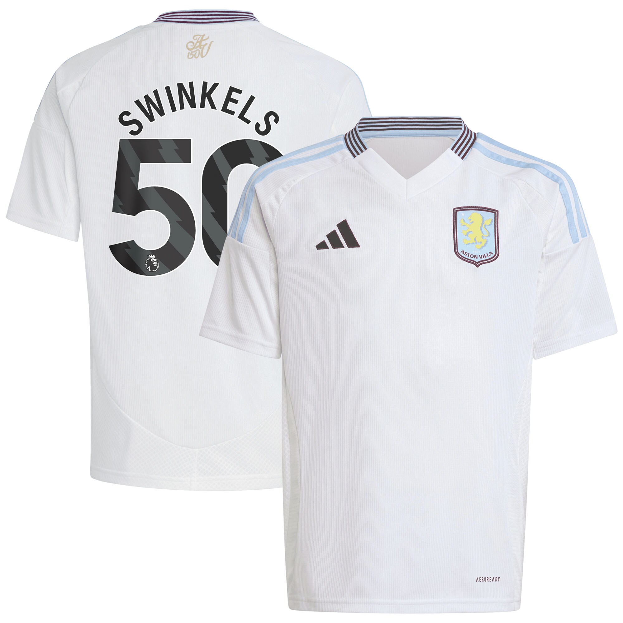 Aston Villa Shirts - aston villa adidas away shirt 2024-25 – kids with swinkels 50 printing Collection of Official Fan Gear