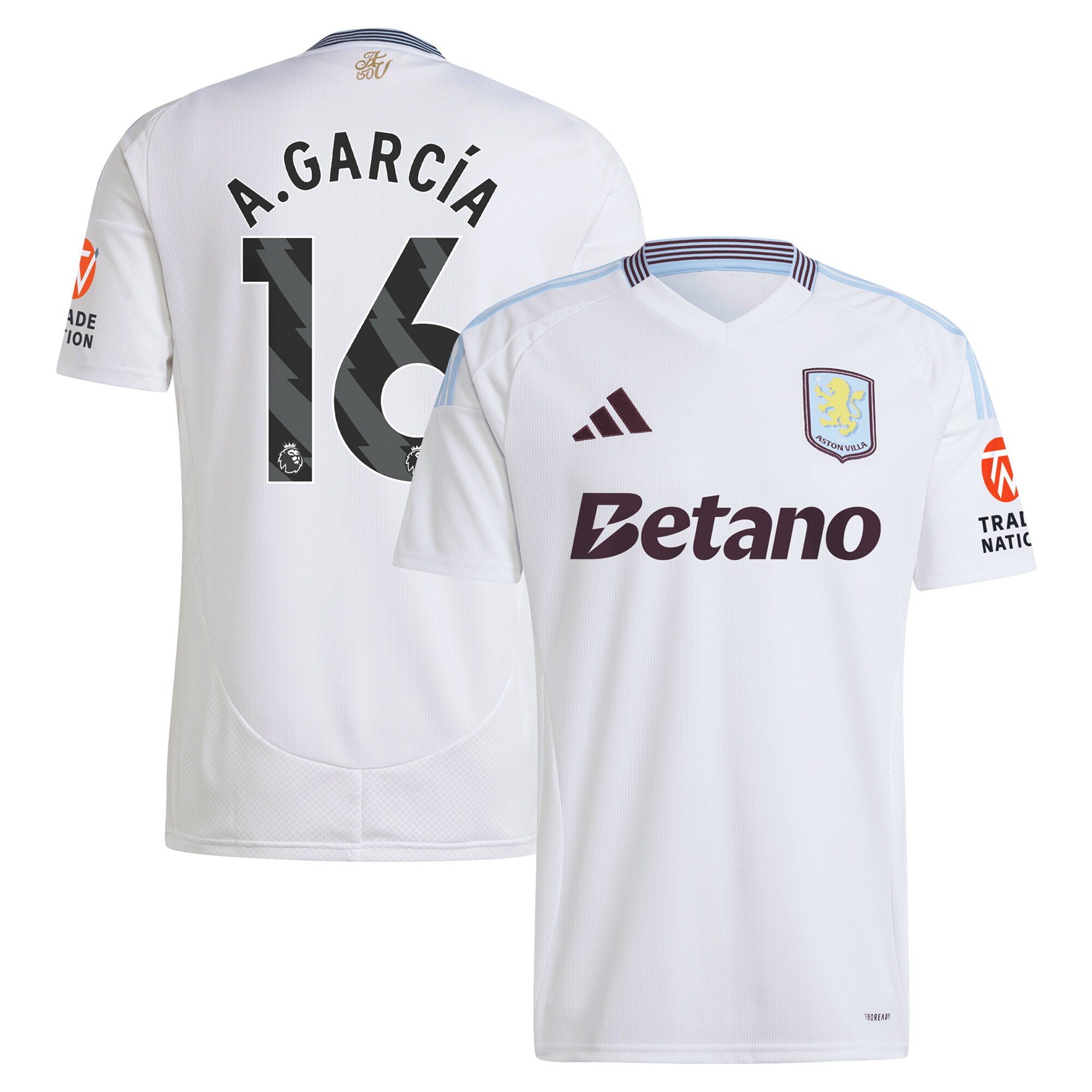Aston Villa Shirts - aston villa adidas away shirt 2024-25 with a.garcía 16 printing Collection of Official Fan Gear