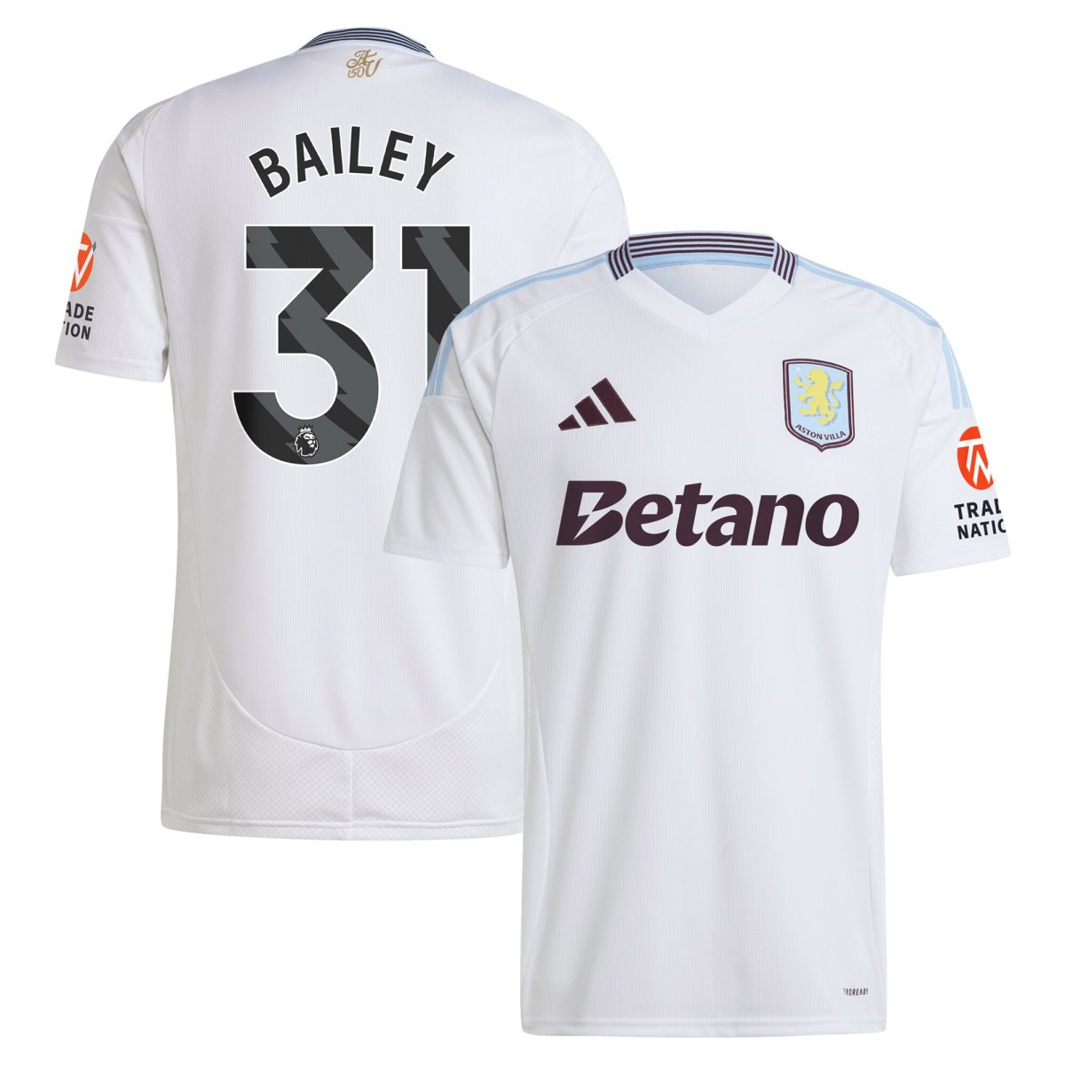 Aston Villa Shirts - aston villa adidas away shirt 2024-25 with bailey 31 printing Collection of Official Fan Gear
