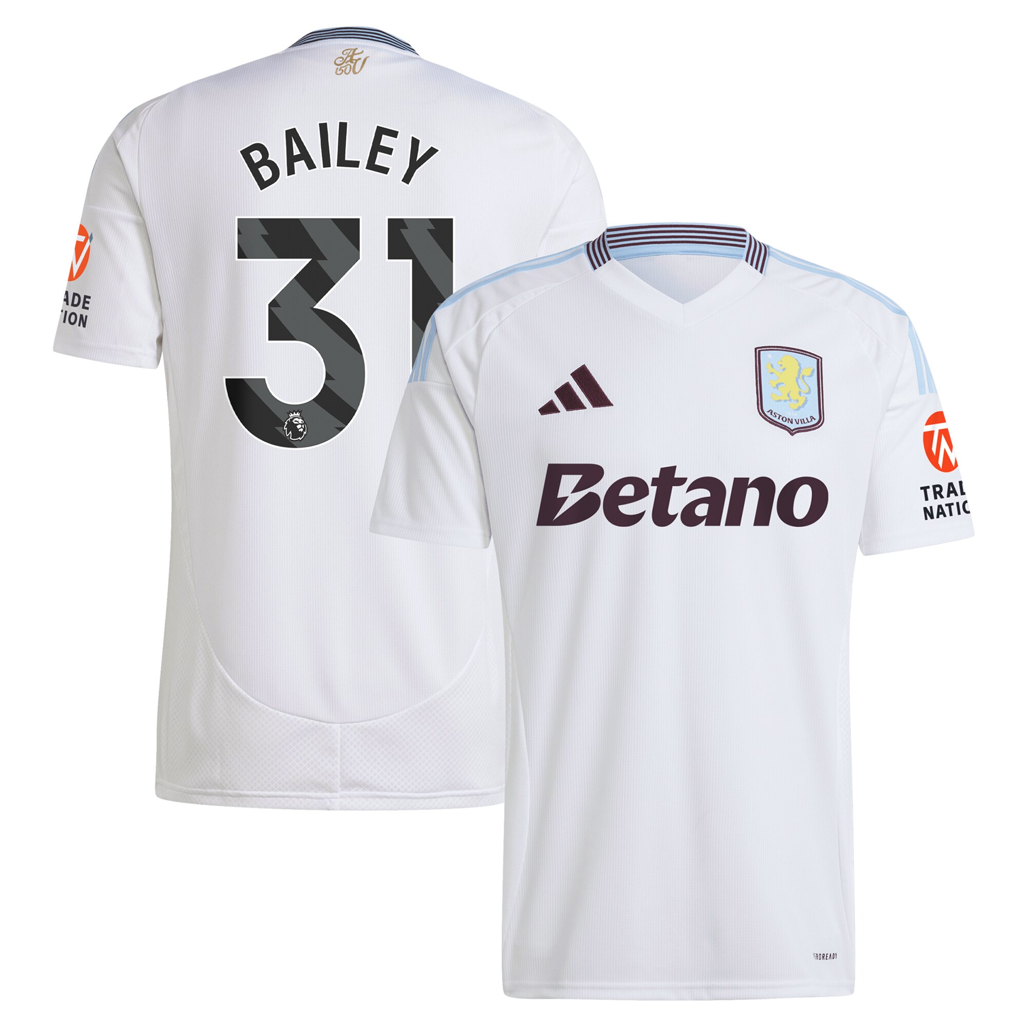 Aston Villa Shirts - aston villa adidas away shirt 2024-25 with bailey 31 printing Collection of Official Fan Gear