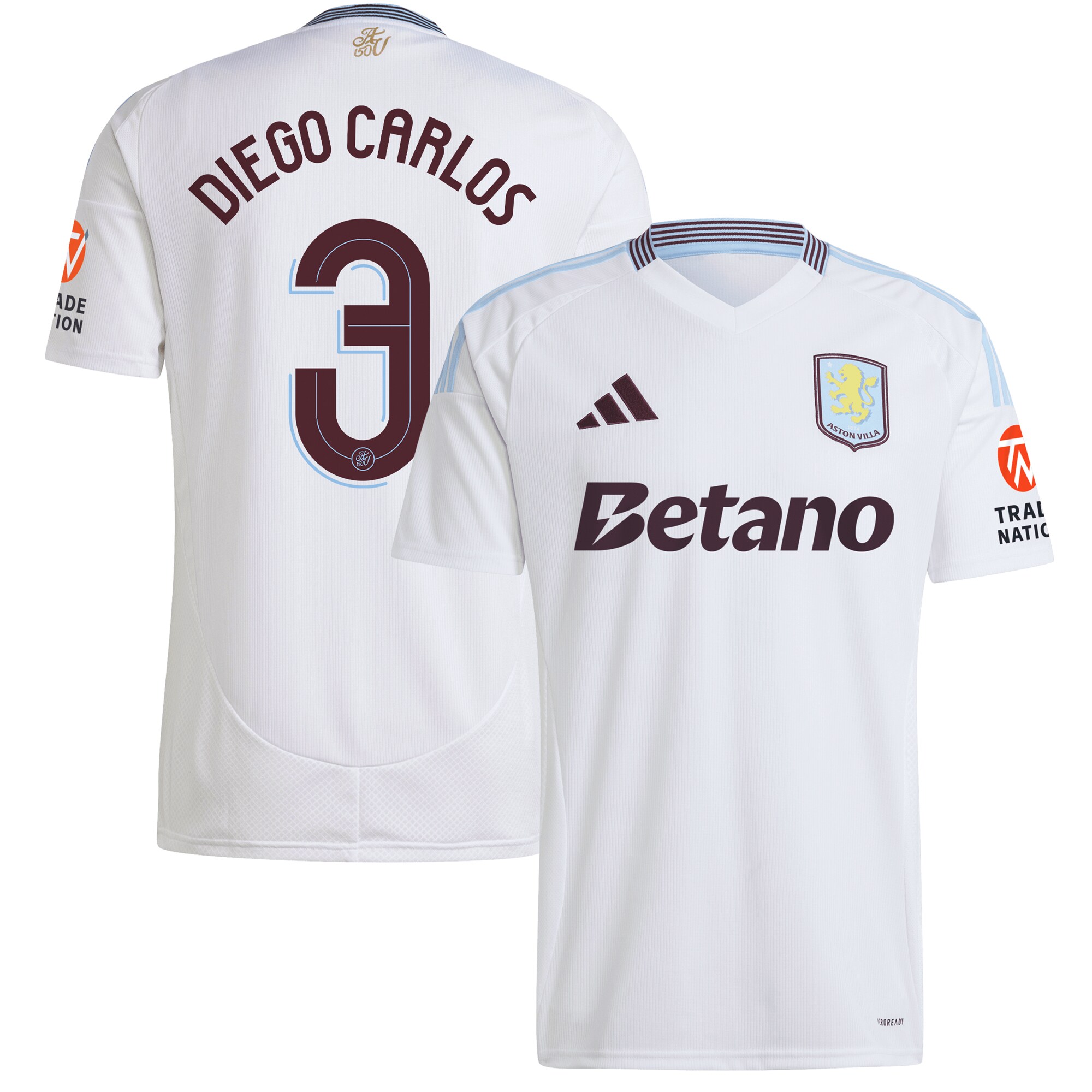 Aston Villa Shirts - aston villa adidas away shirt 2024-25 with diego carlos 3 cup printing Collection of Official Fan Gear