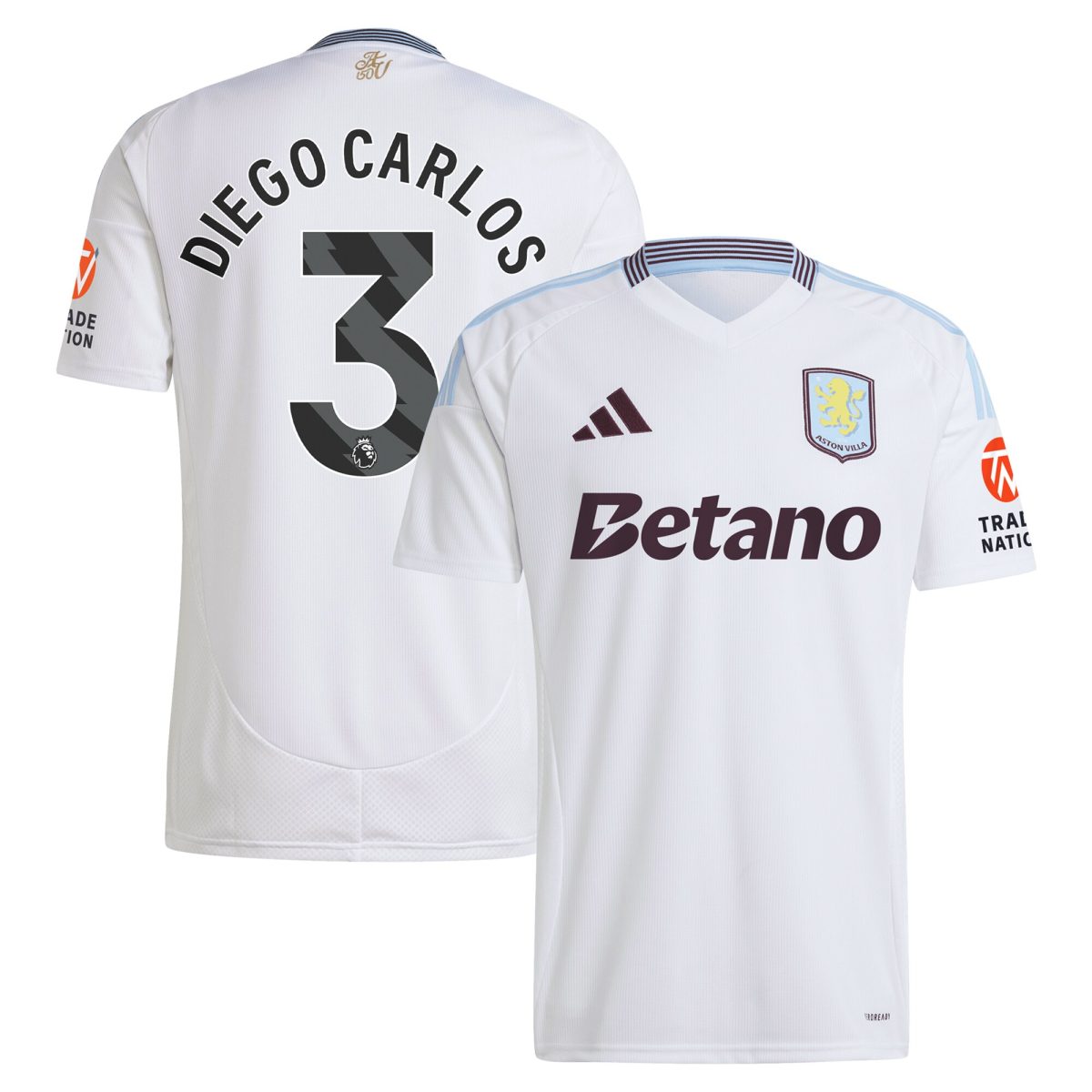 Aston Villa Shirts - aston villa adidas away shirt 2024-25 with diego carlos 3 printing Collection of Official Fan Gear