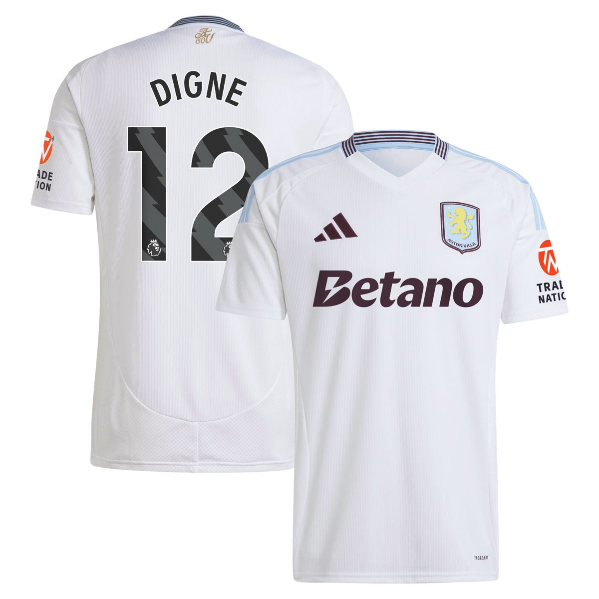 Aston Villa Shirts - aston villa adidas away shirt 2024-25 with digne 12 printing Collection of Official Fan Gear