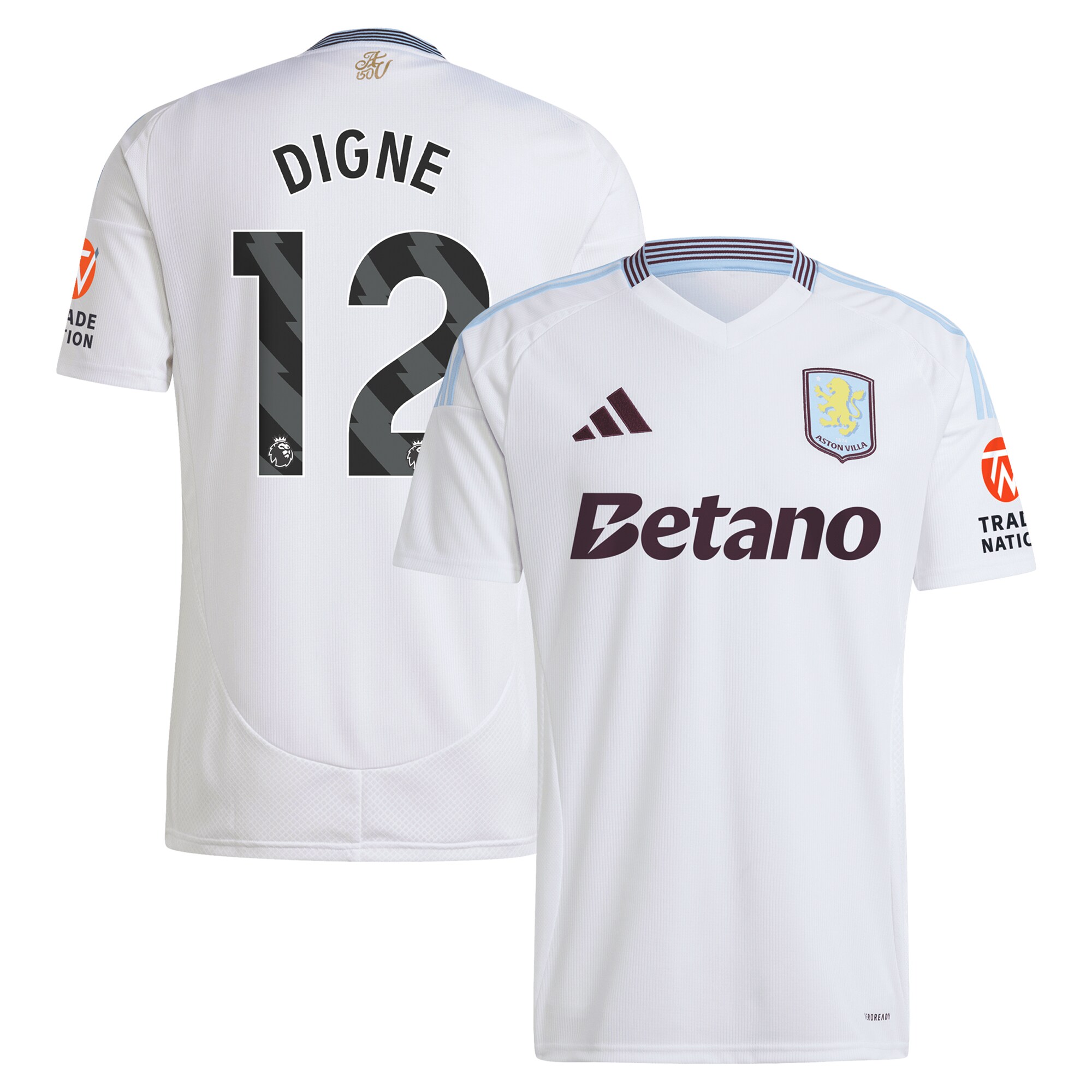 Aston Villa Shirts - aston villa adidas away shirt 2024-25 with digne 12 printing Collection of Official Fan Gear
