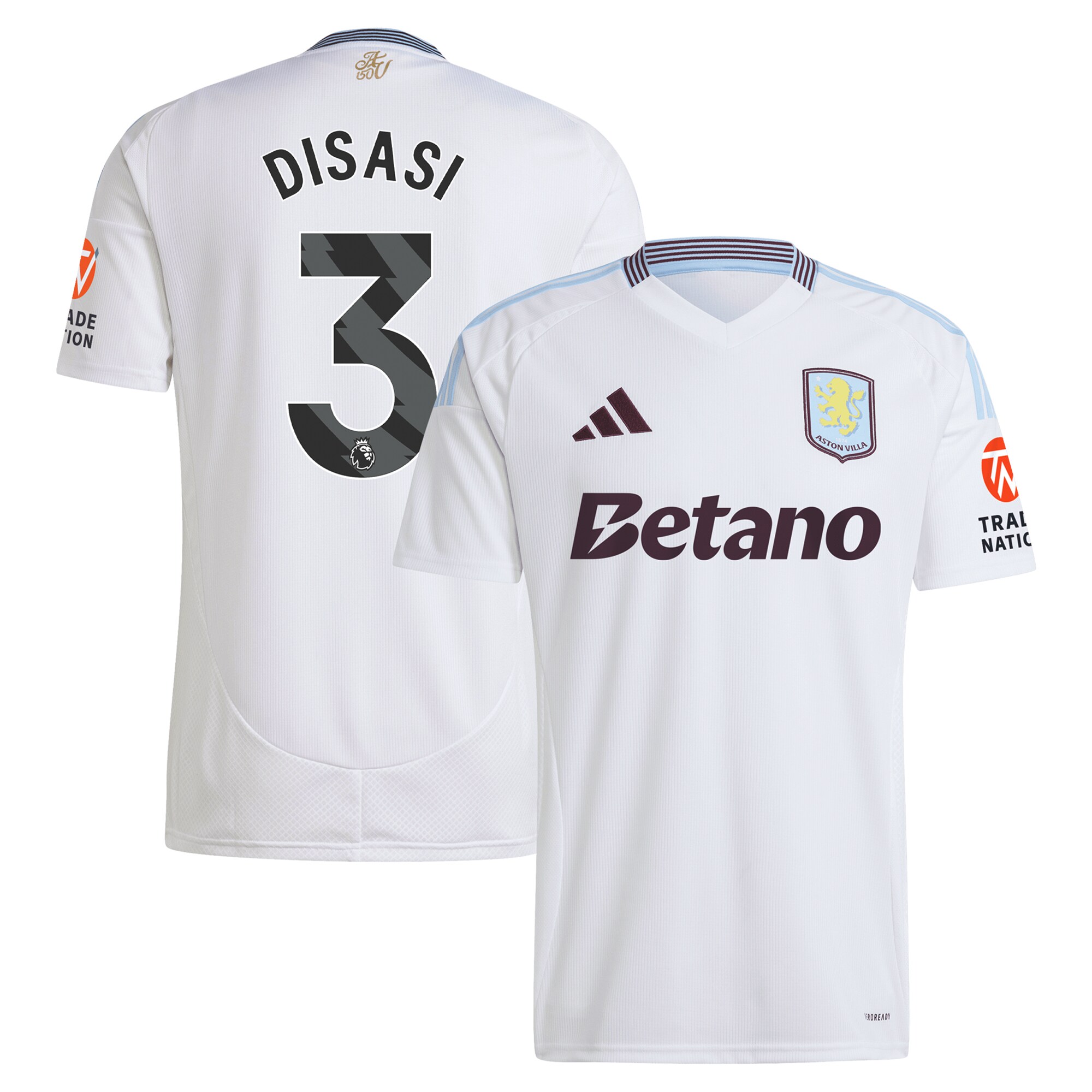 Aston Villa Shirts - aston villa adidas away shirt 2024-25 with disasi 3 printing Collection of Official Fan Gear