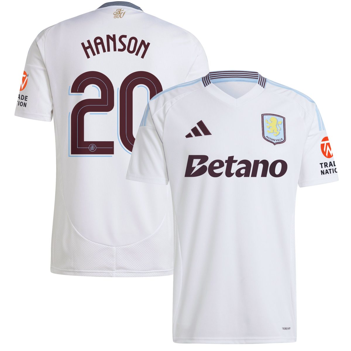 Aston Villa Shirts - aston villa adidas away shirt 2024-25 with hanson 20 cup printing Collection of Official Fan Gear