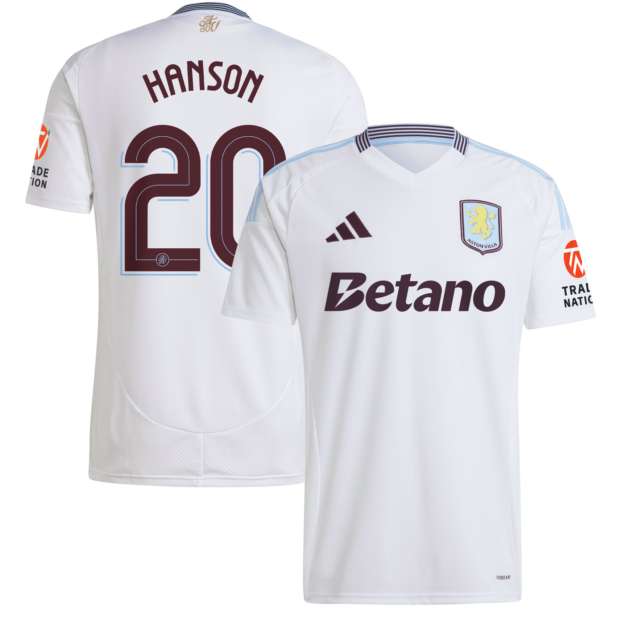 Aston Villa Shirts - aston villa adidas away shirt 2024-25 with hanson 20 cup printing Collection of Official Fan Gear