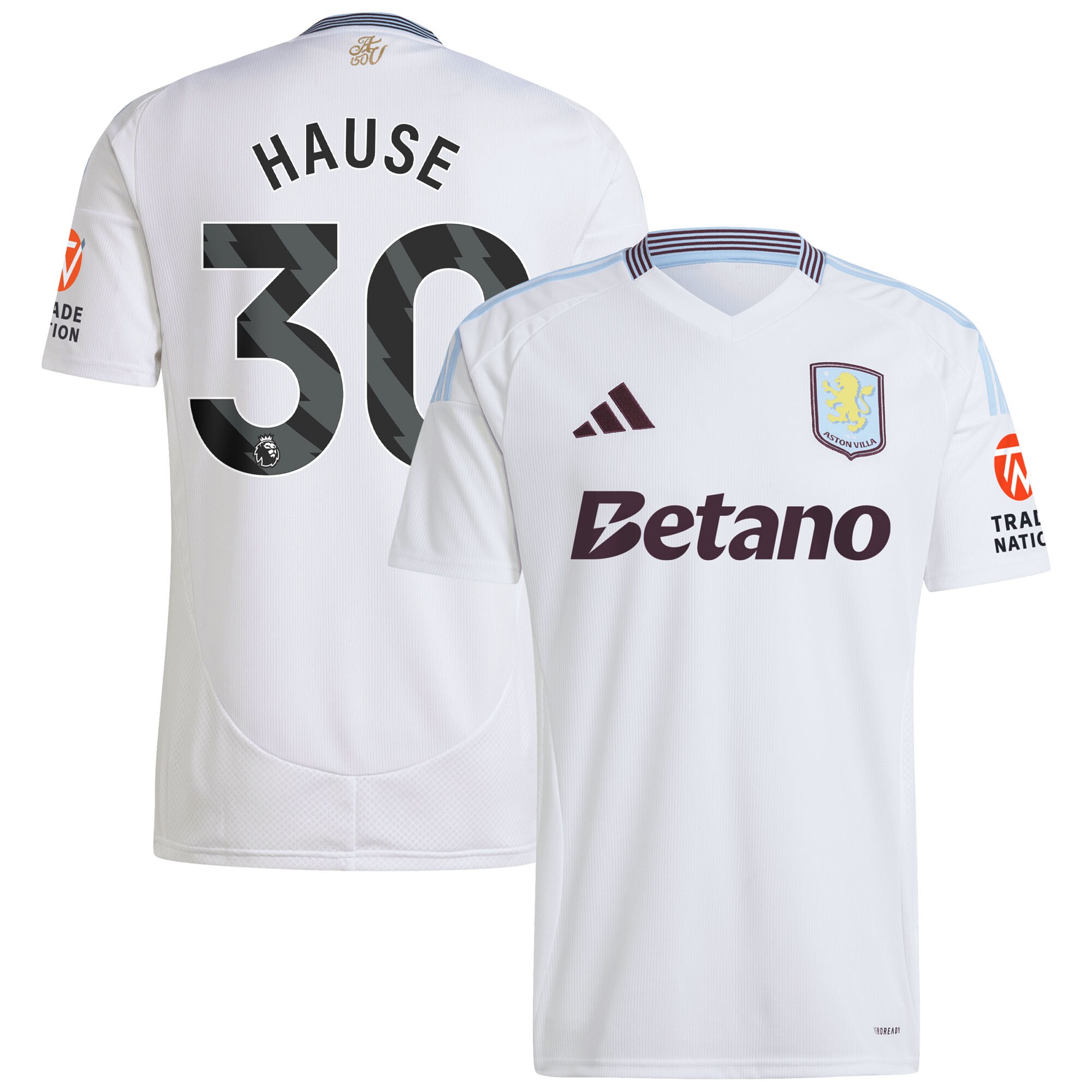 Aston Villa Shirts - aston villa adidas away shirt 2024-25 with hause 30 printing Collection of Official Fan Gear