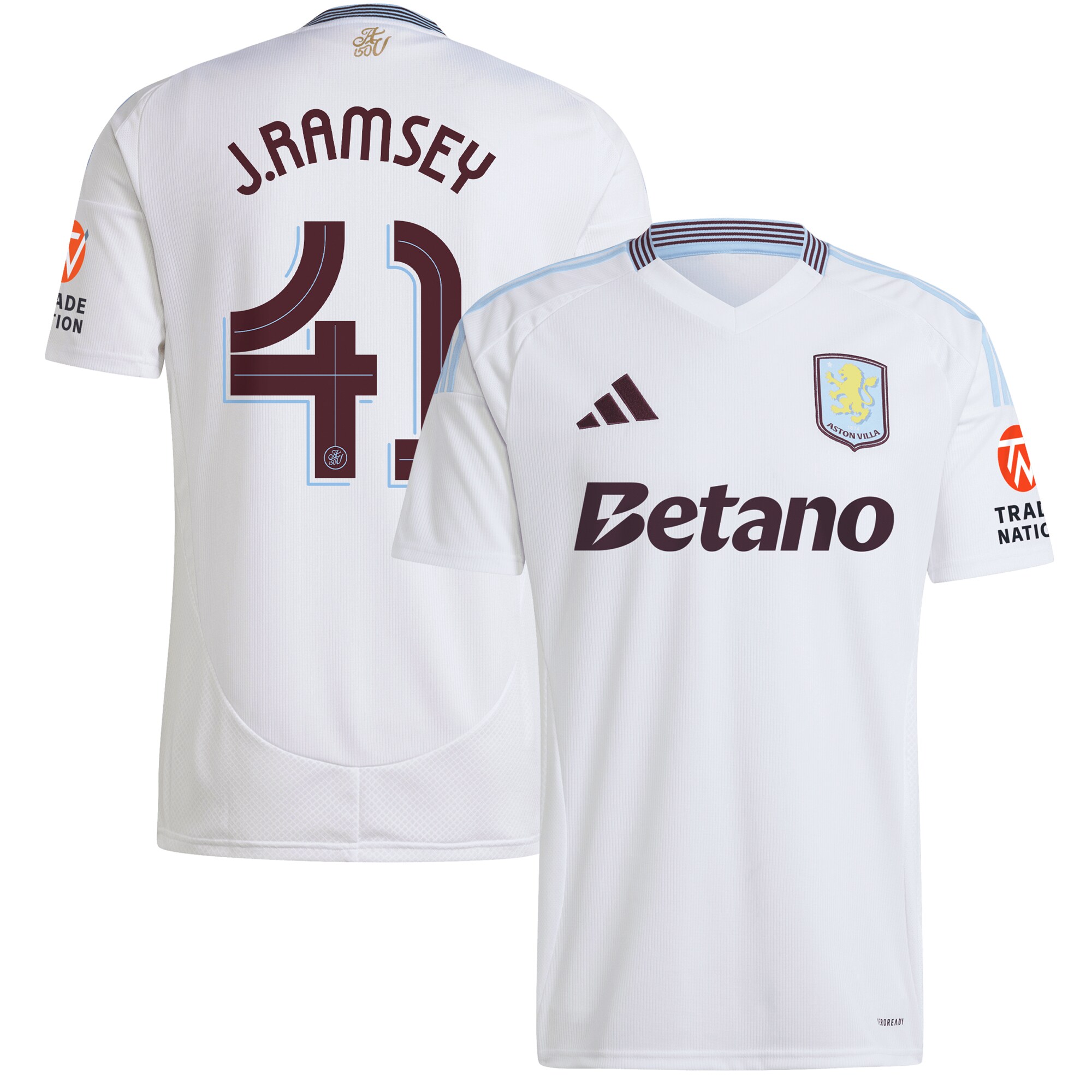 Aston Villa Shirts - aston villa adidas away shirt 2024-25 with j. ramsey 41 cup printing Collection of Official Fan Gear