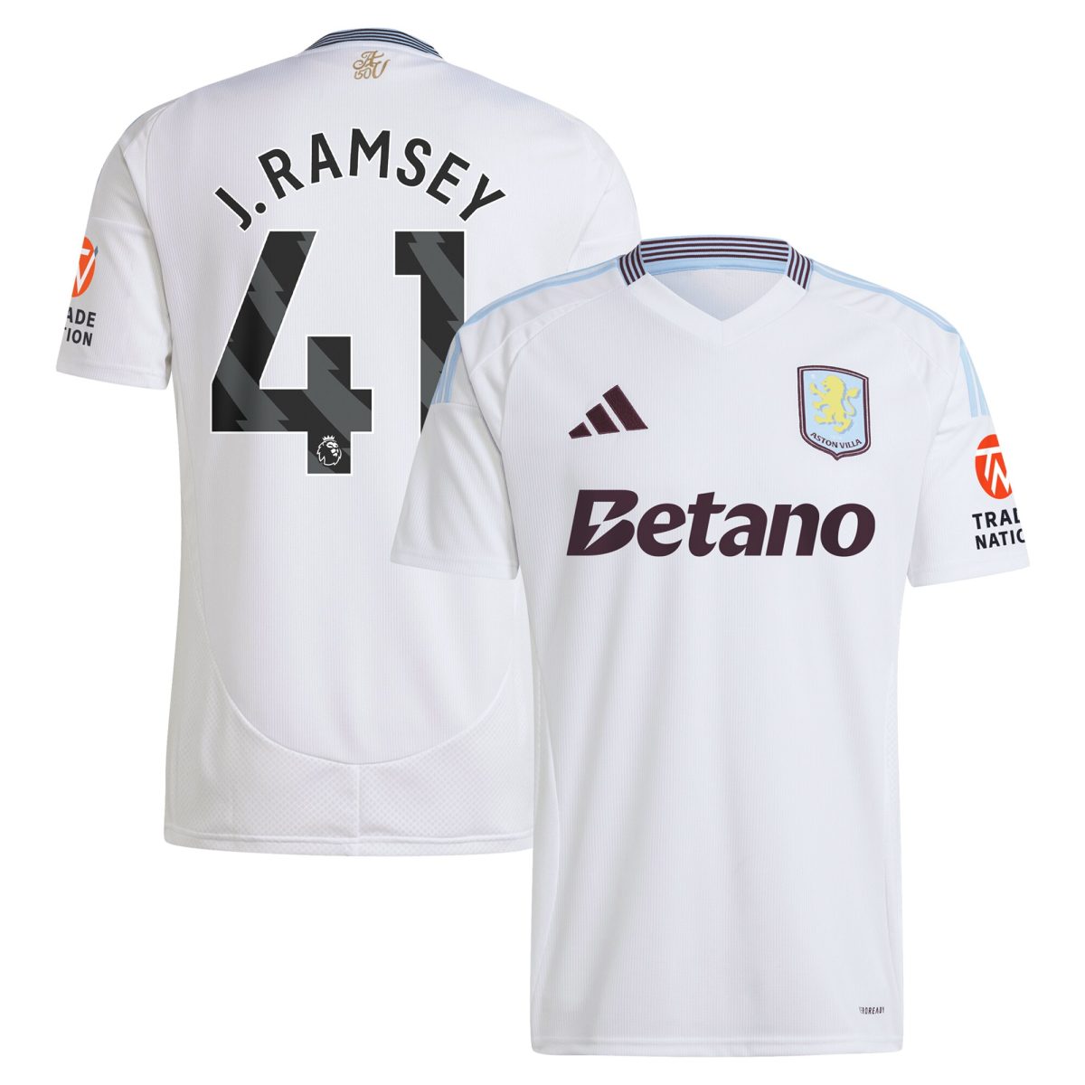 Aston Villa Shirts - aston villa adidas away shirt 2024-25 with j. ramsey 41 printing Collection of Official Fan Gear