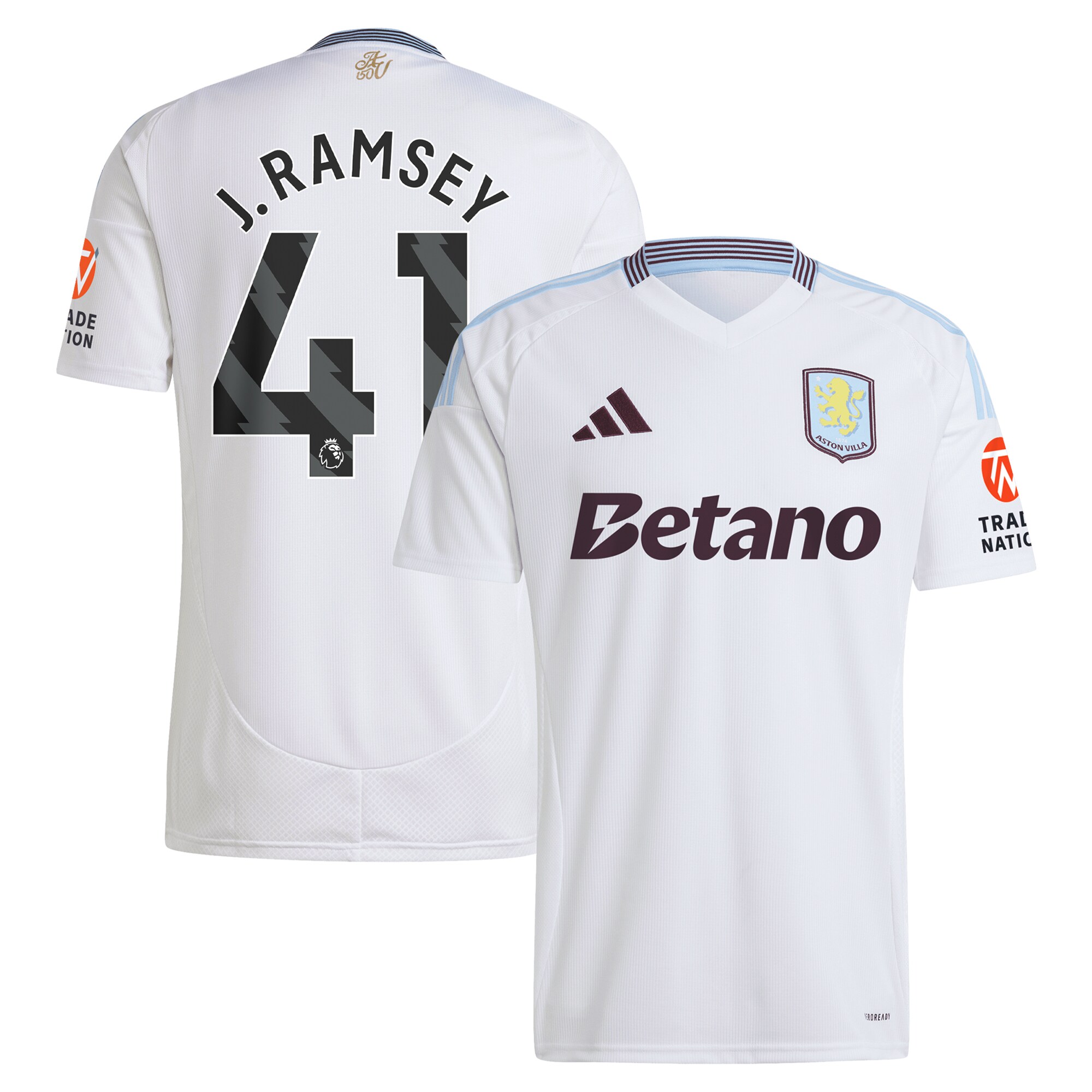Aston Villa Shirts - aston villa adidas away shirt 2024-25 with j. ramsey 41 printing Collection of Official Fan Gear