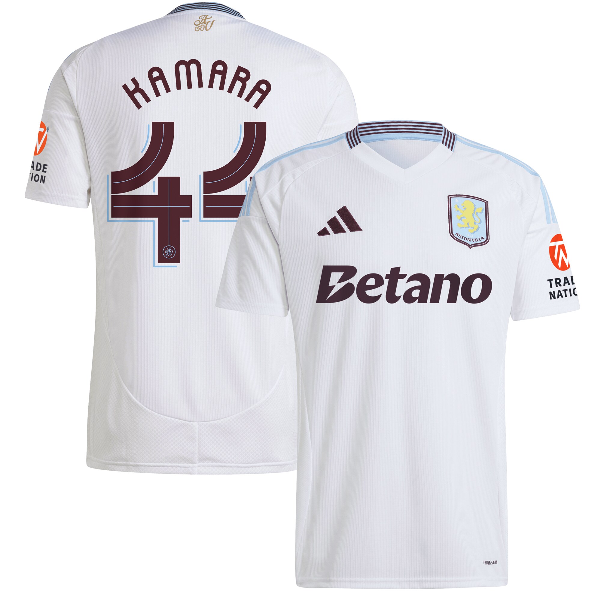 Aston Villa Shirts - aston villa adidas away shirt 2024-25 with kamara 44 cup printing Collection of Official Fan Gear