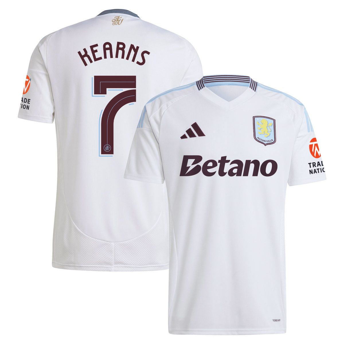 Aston Villa Shirts - aston villa adidas away shirt 2024-25 with kearns 7 cup printing Collection of Official Fan Gear