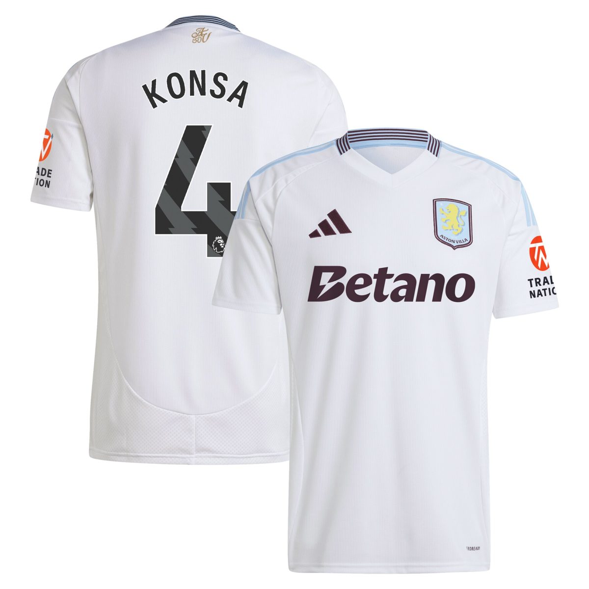 Aston Villa Shirts - aston villa adidas away shirt 2024-25 with konsa 4 printing Collection of Official Fan Gear