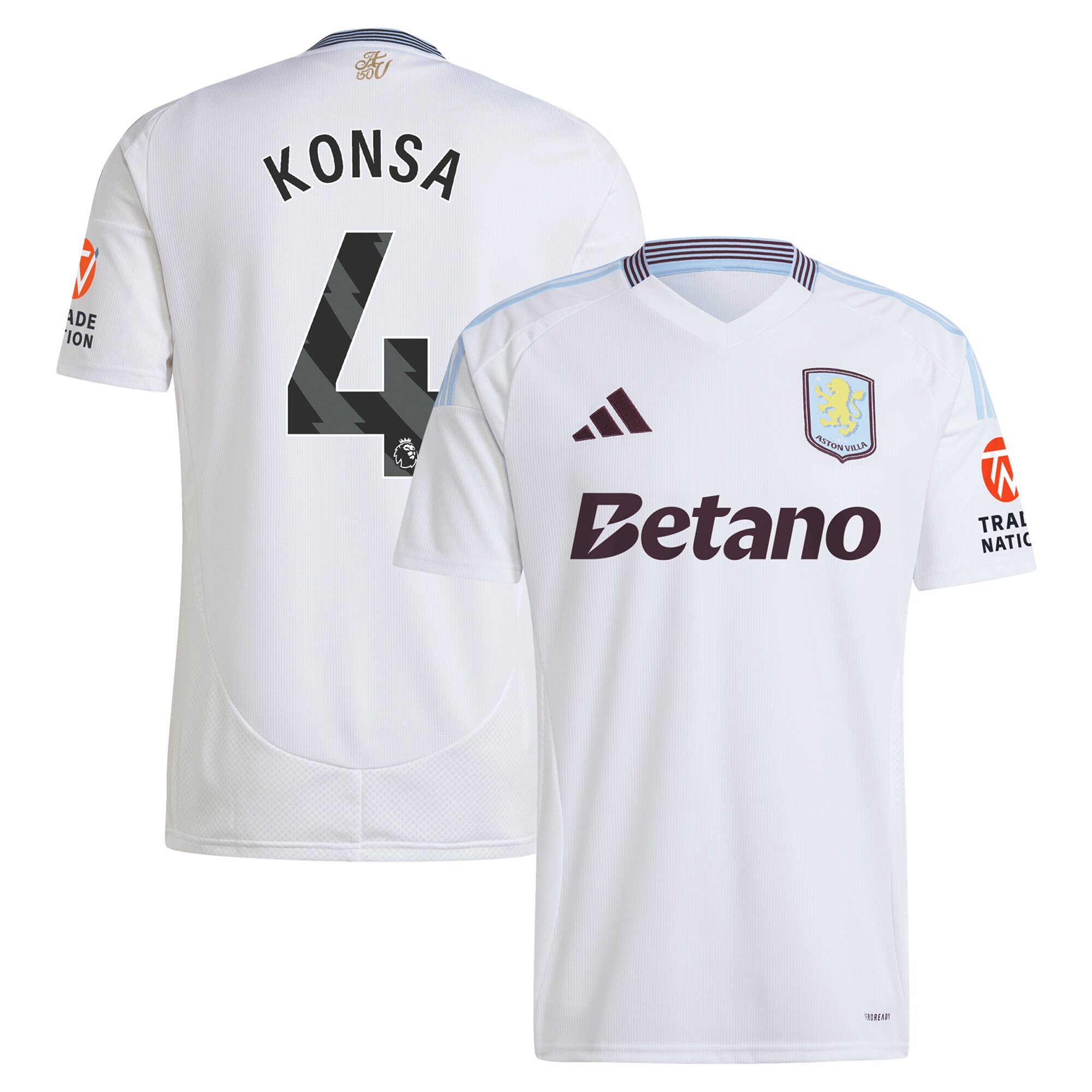 Aston Villa Shirts - aston villa adidas away shirt 2024-25 with konsa 4 printing Collection of Official Fan Gear