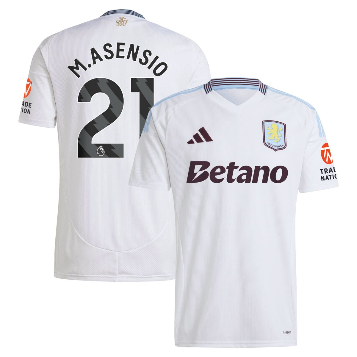 Aston Villa Shirts - aston villa adidas away shirt 2024-25 with m.asensio 21 printing Collection of Official Fan Gear