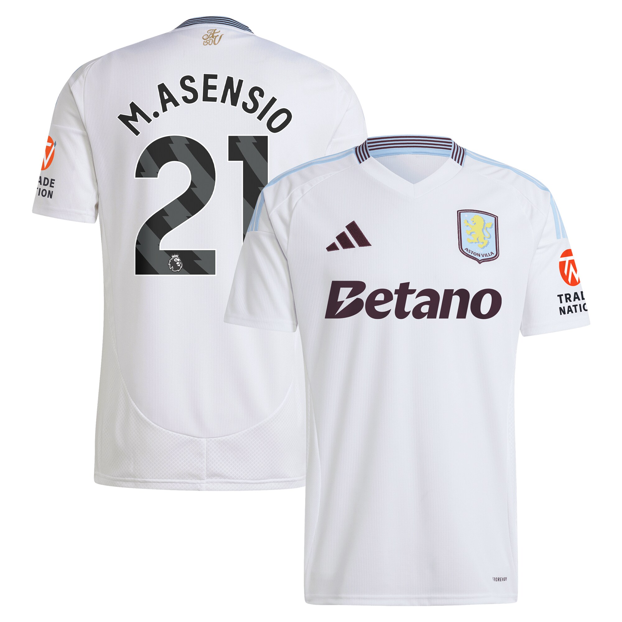Aston Villa Shirts - aston villa adidas away shirt 2024-25 with m.asensio 21 printing Collection of Official Fan Gear