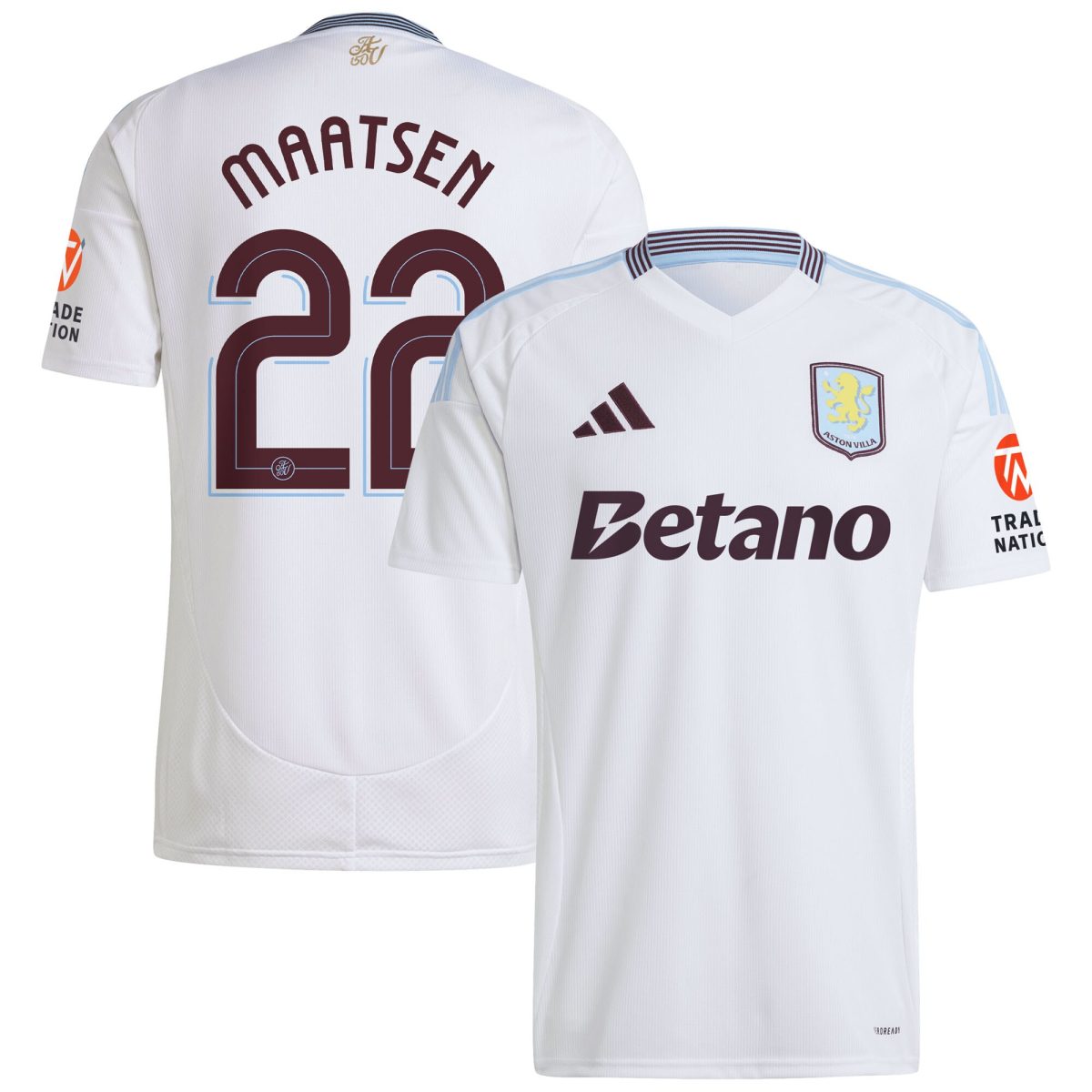 Aston Villa Shirts - aston villa adidas away shirt 2024-25 with maatsen 22 cup printing Collection of Official Fan Gear