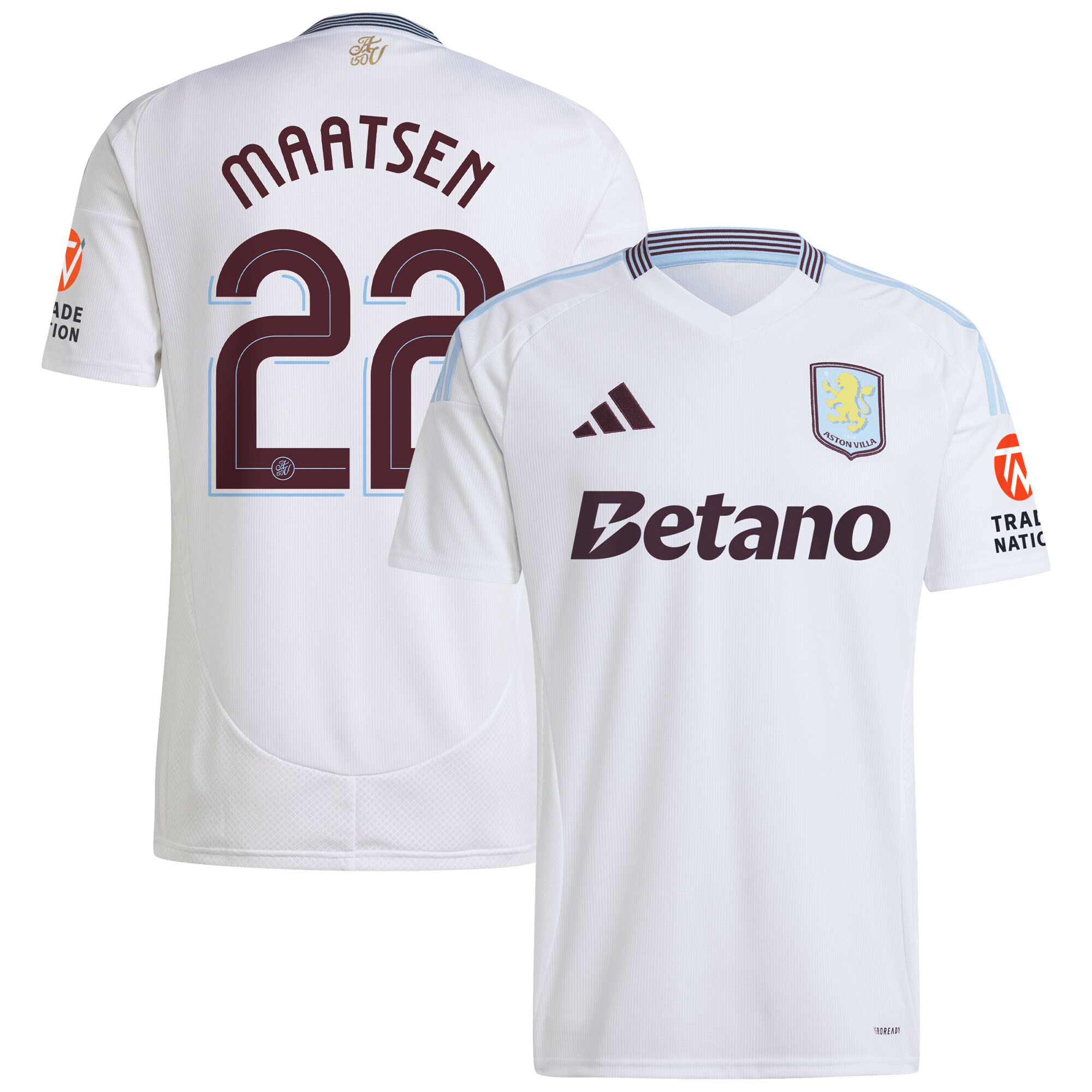 Aston Villa Shirts - aston villa adidas away shirt 2024-25 with maatsen 22 cup printing Collection of Official Fan Gear