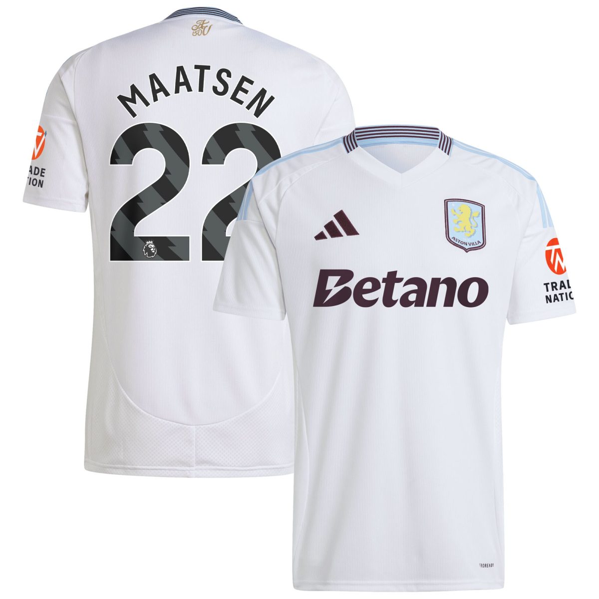 Aston Villa Shirts - aston villa adidas away shirt 2024-25 with maatsen 22 printing Collection of Official Fan Gear
