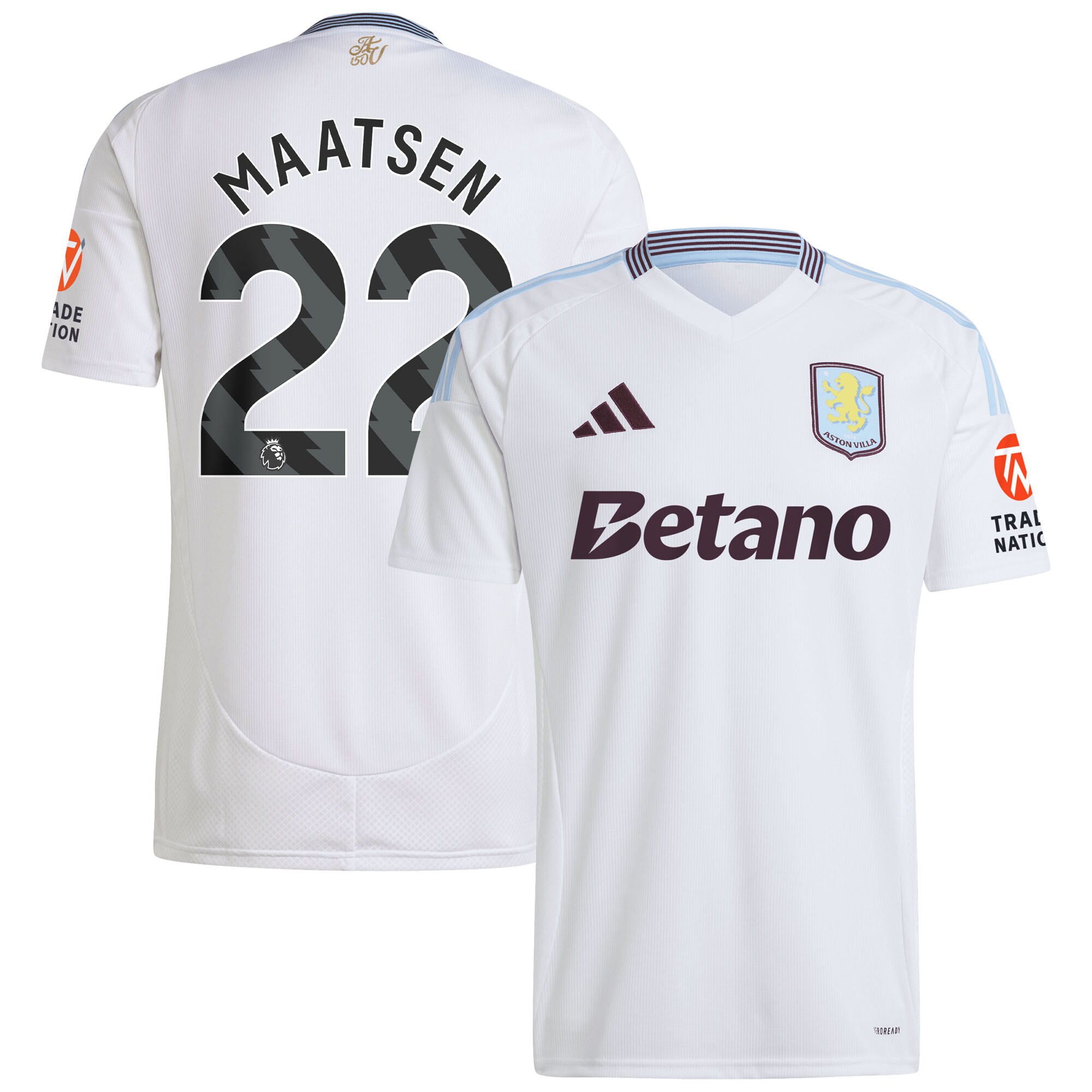 Aston Villa Shirts - aston villa adidas away shirt 2024-25 with maatsen 22 printing Collection of Official Fan Gear