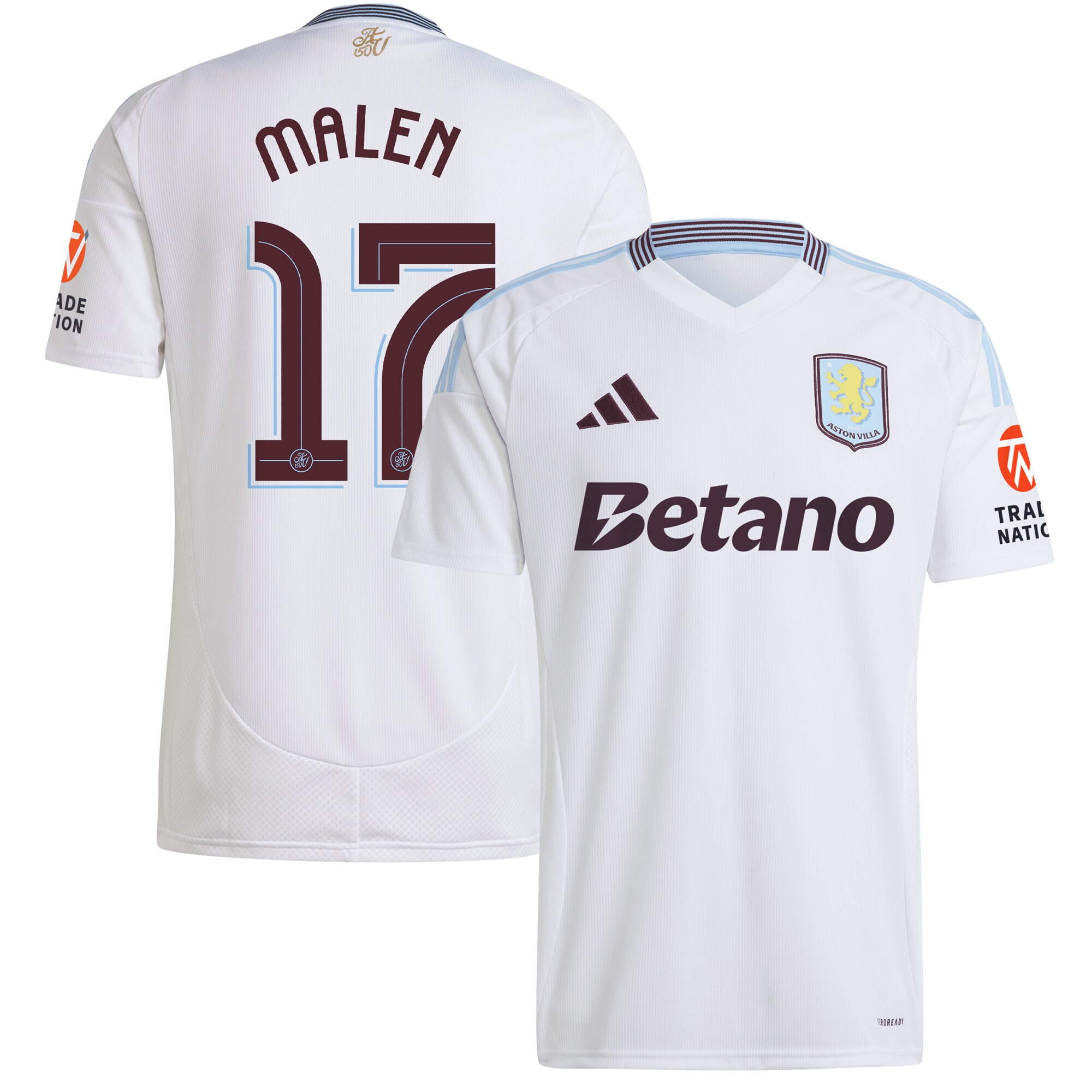 Aston Villa Shirts - aston villa adidas away shirt 2024-25 with malen 17 cup printing Collection of Official Fan Gear