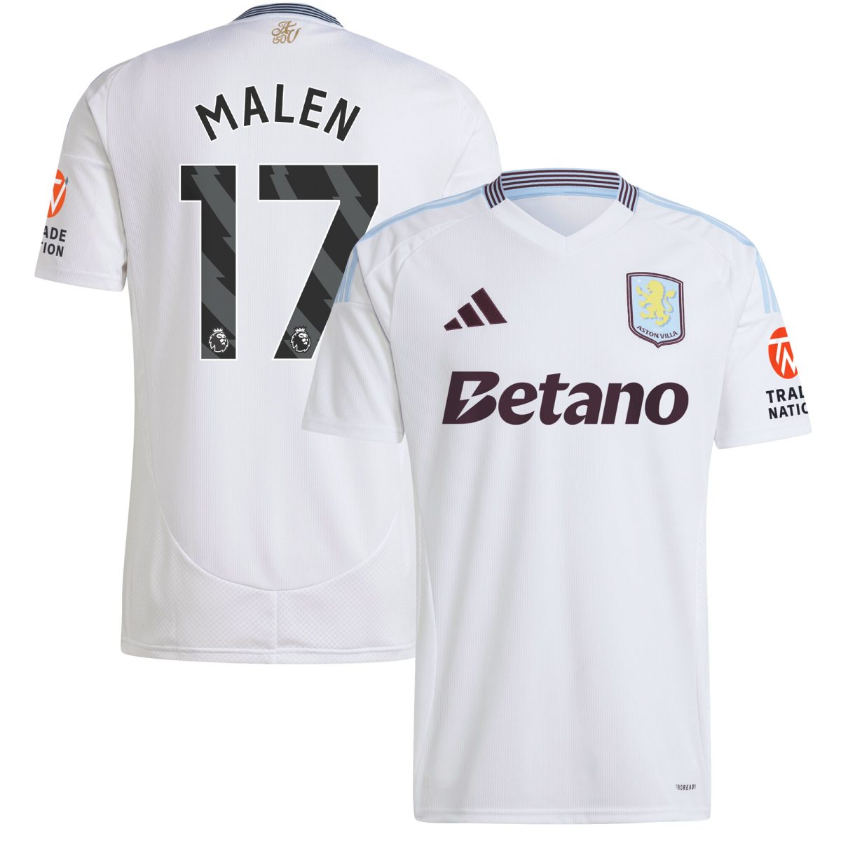 Aston Villa Shirts - aston villa adidas away shirt 2024-25 with malen 17 printing Collection of Official Fan Gear