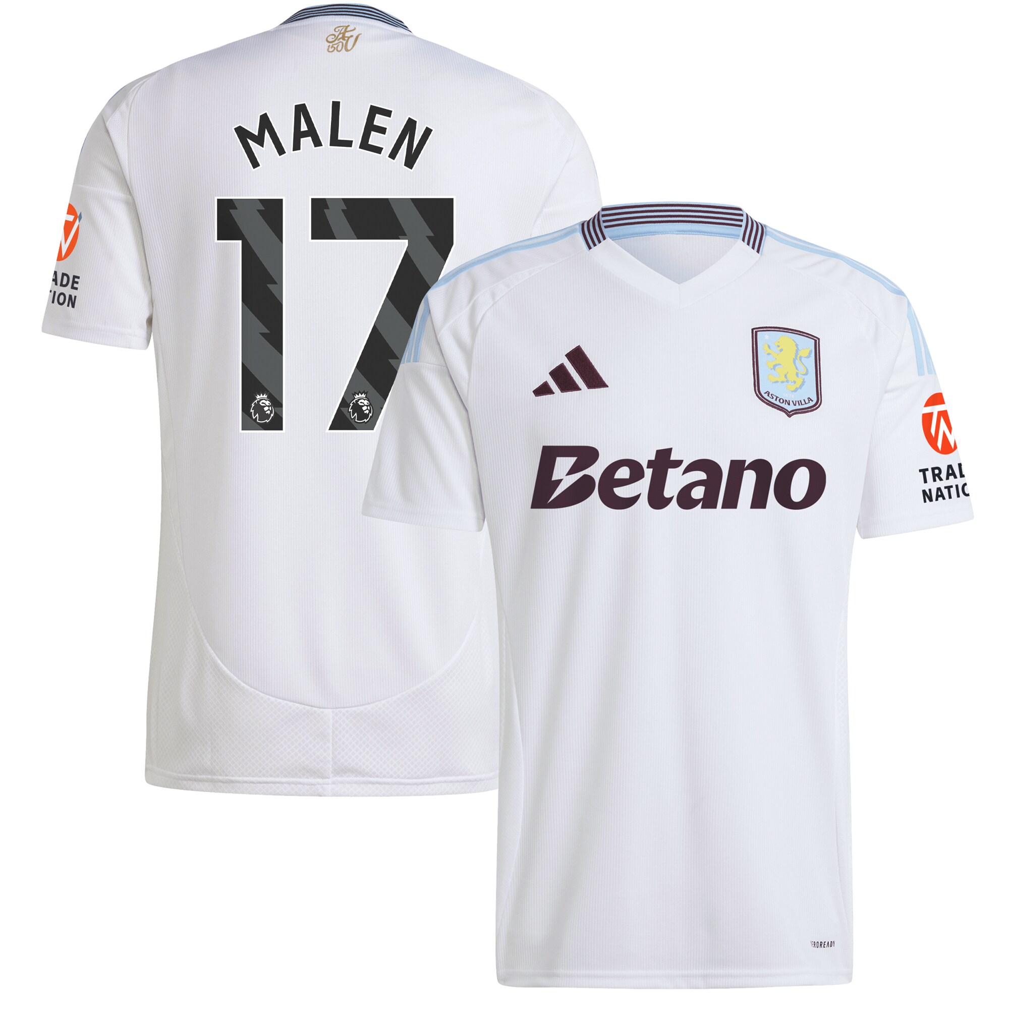 Aston Villa Shirts - aston villa adidas away shirt 2024-25 with malen 17 printing Collection of Official Fan Gear