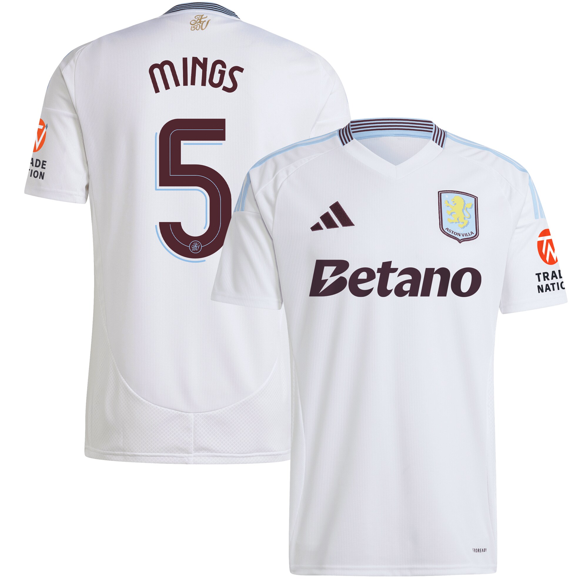 Aston Villa Shirts - aston villa adidas away shirt 2024-25 with mings 5 cup printing Collection of Official Fan Gear