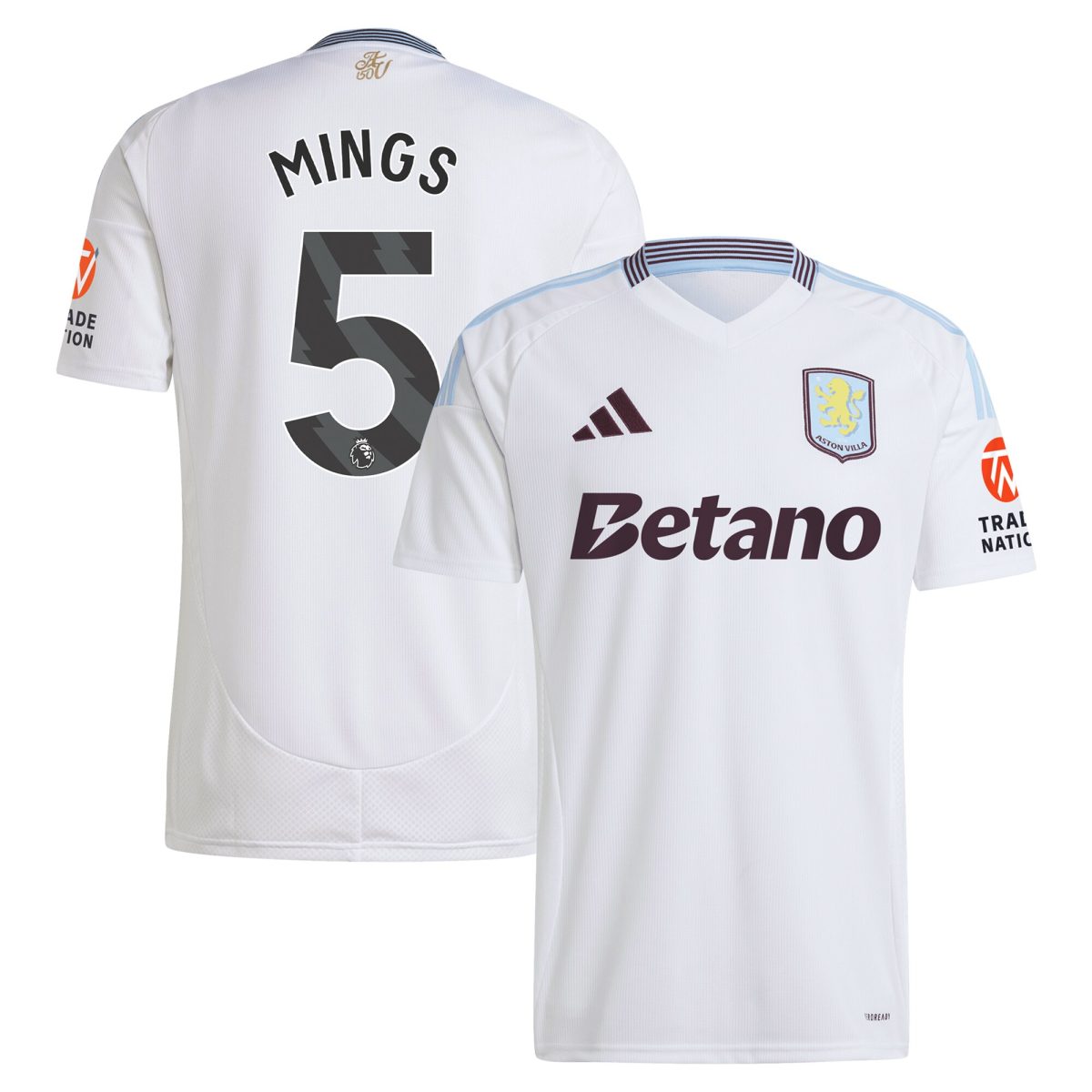 Aston Villa Shirts - aston villa adidas away shirt 2024-25 with mings 5 printing Collection of Official Fan Gear