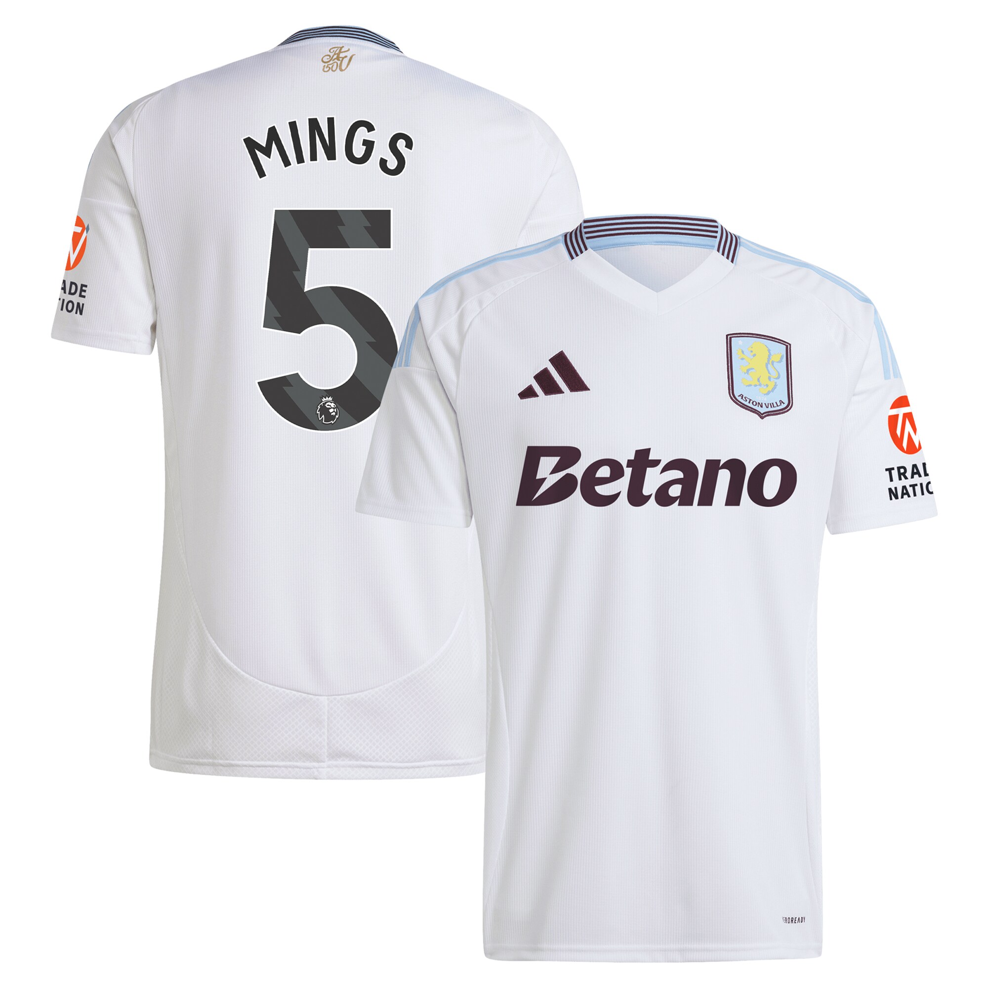 Aston Villa Shirts - aston villa adidas away shirt 2024-25 with mings 5 printing Collection of Official Fan Gear