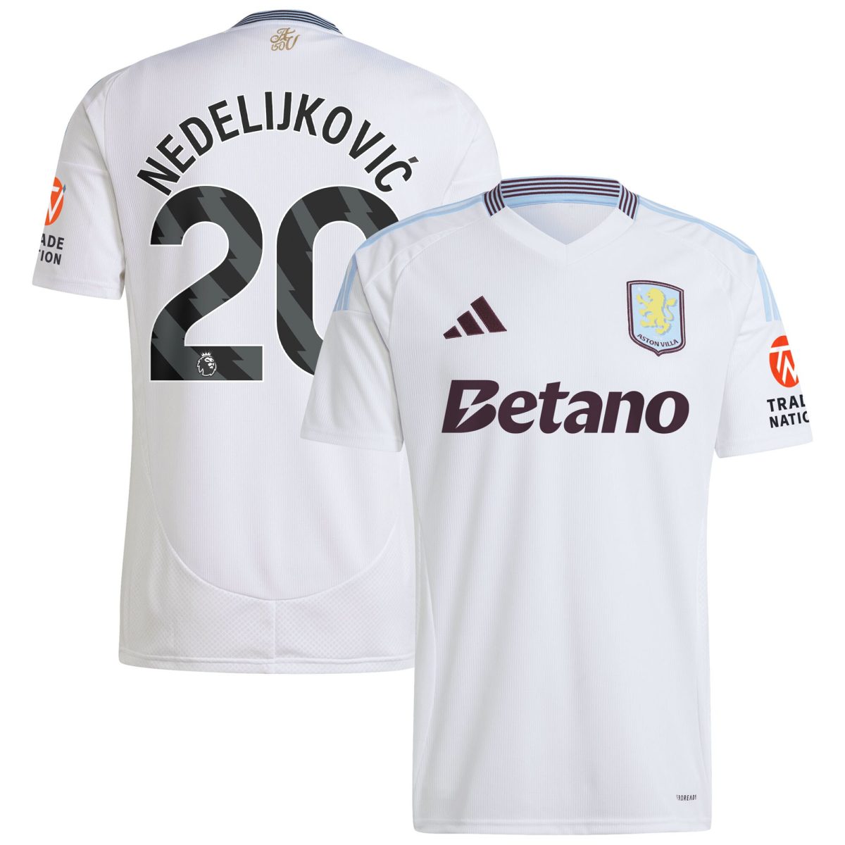 Aston Villa Shirts - aston villa adidas away shirt 2024-25 with nedeljković 20 printing Collection of Official Fan Gear