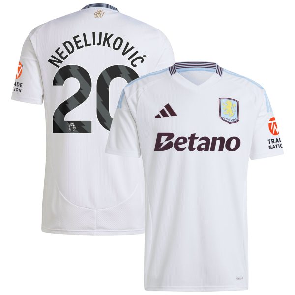 Aston Villa Shirts - aston villa adidas away shirt 2024-25 with nedeljković 20 printing Collection of Official Fan Gear