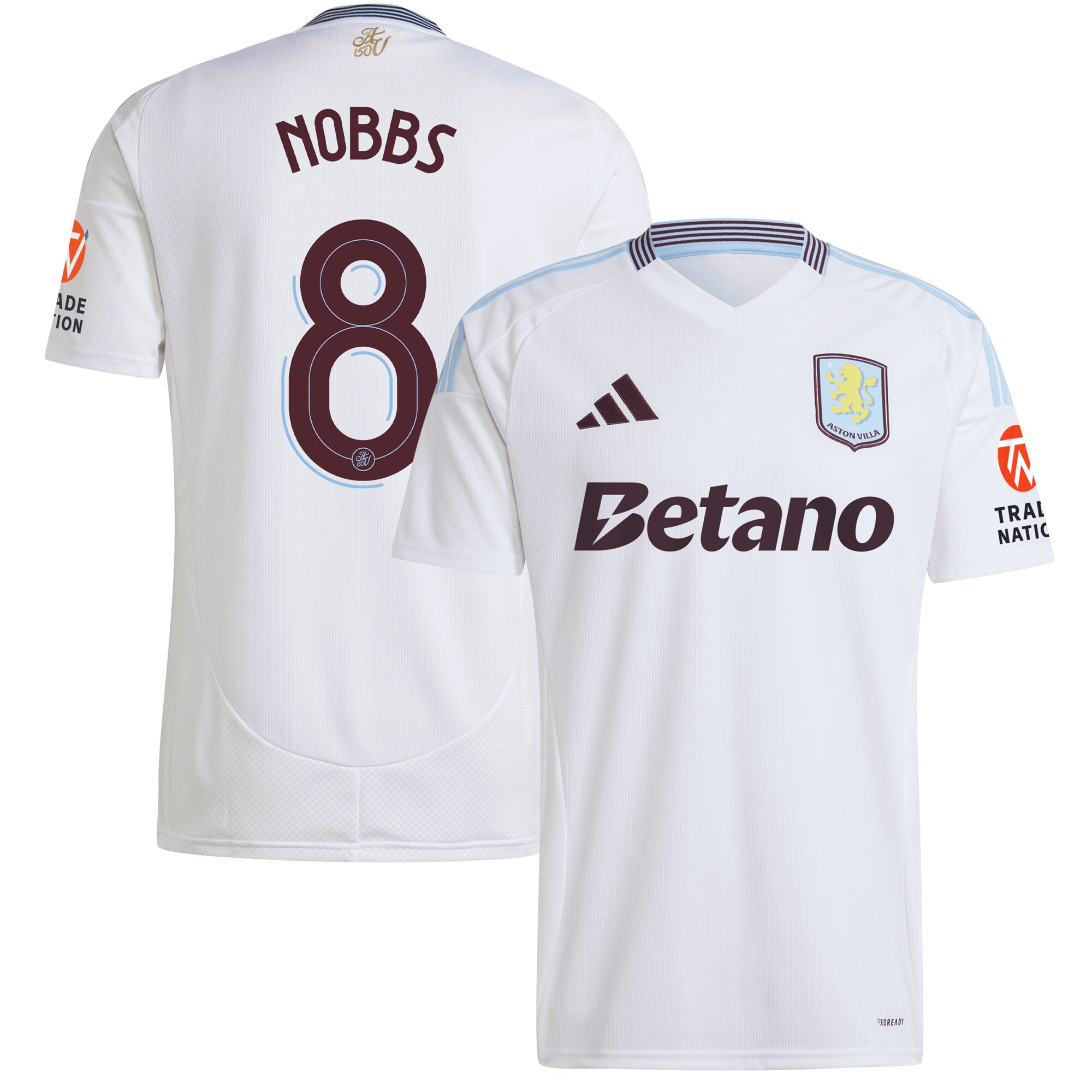 Aston Villa Shirts - aston villa adidas away shirt 2024-25 with nobbs 8 cup printing Collection of Official Fan Gear
