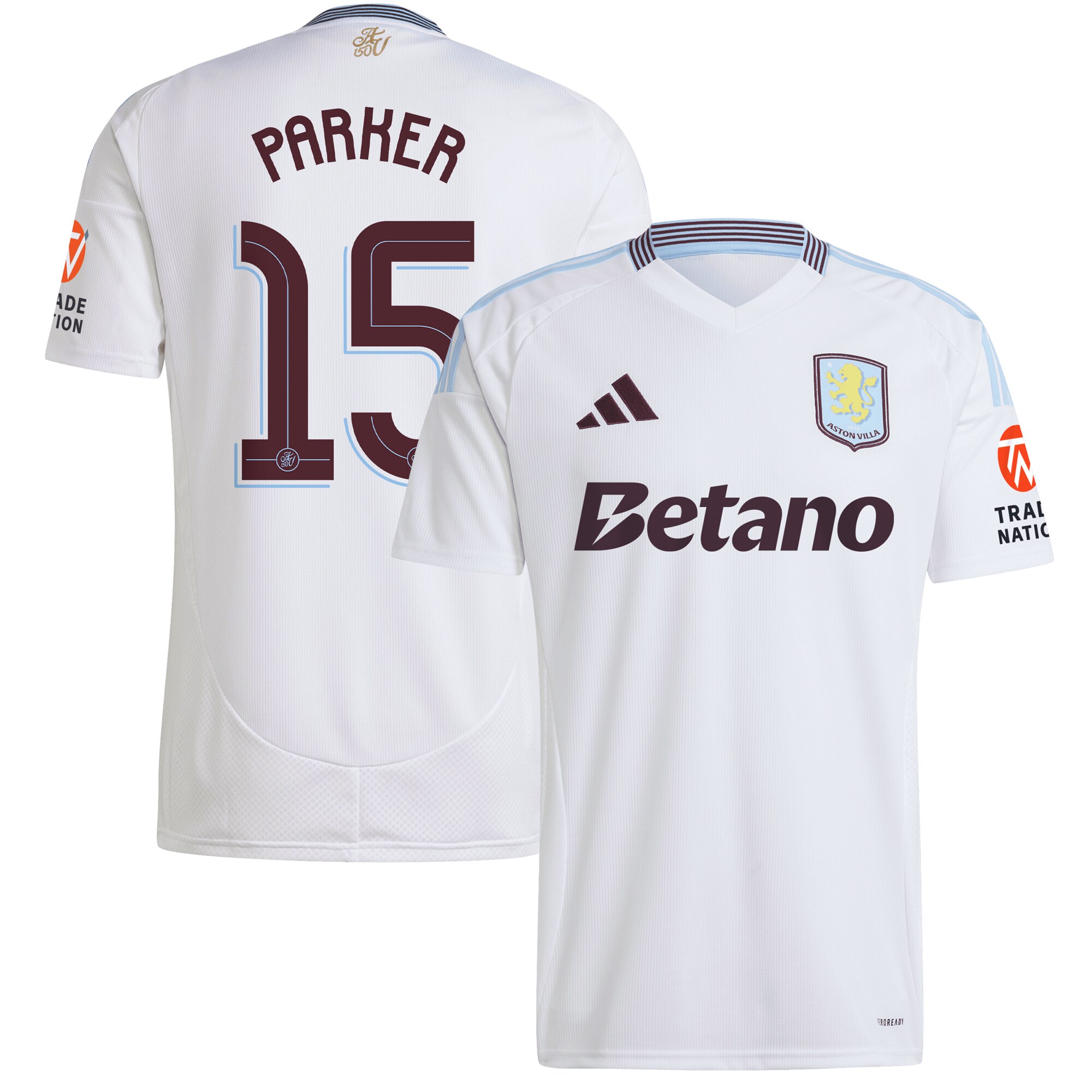 Aston Villa Shirts - aston villa adidas away shirt 2024-25 with parker 15 cup printing Collection of Official Fan Gear