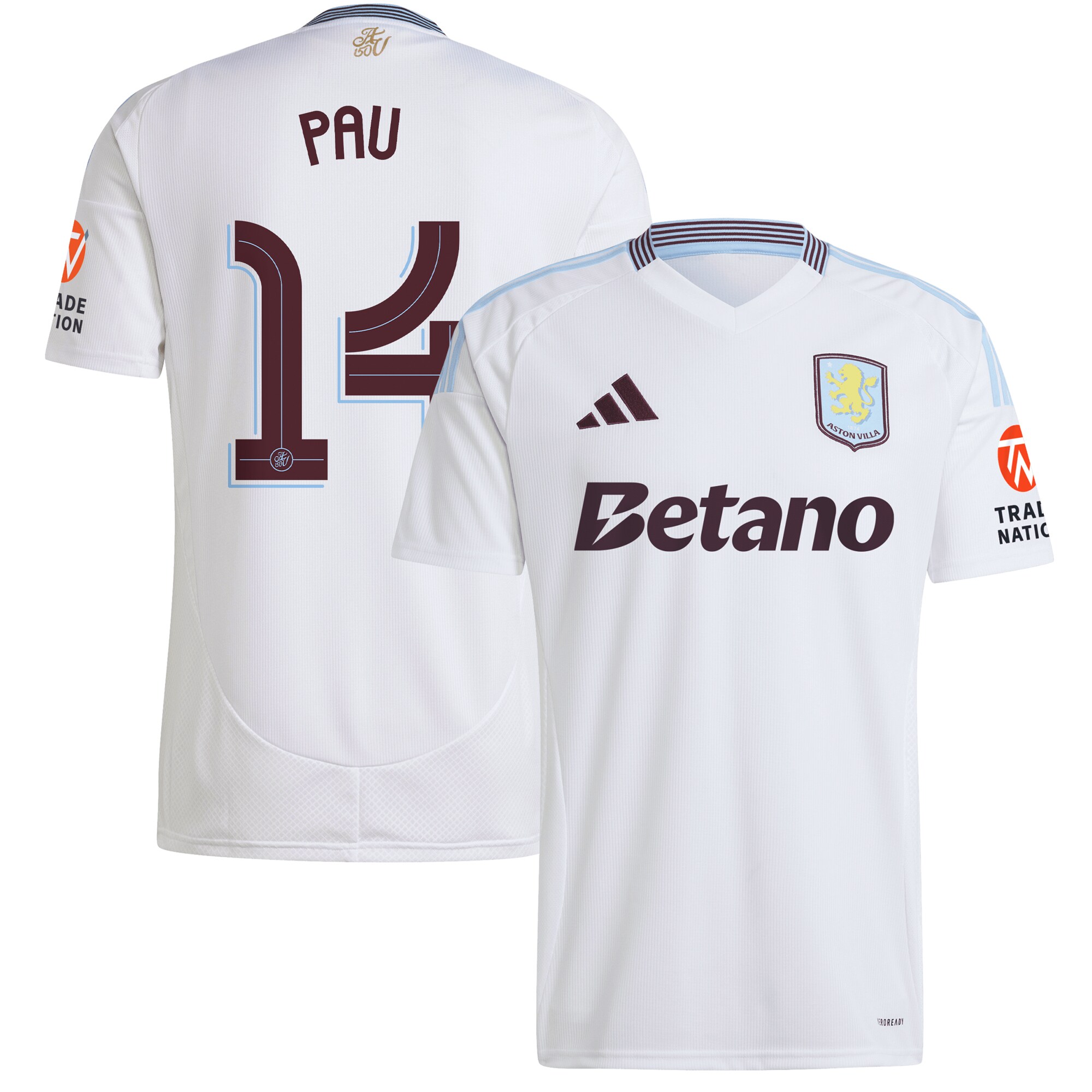Aston Villa Shirts - aston villa adidas away shirt 2024-25 with pau 14 cup printing Collection of Official Fan Gear