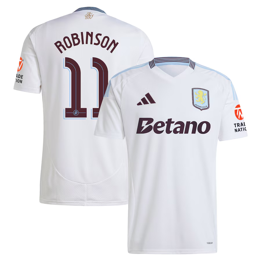 Aston Villa Shirts - aston villa adidas away shirt 2024-25 with robinson 11 cup printing Collection of Official Fan Gear