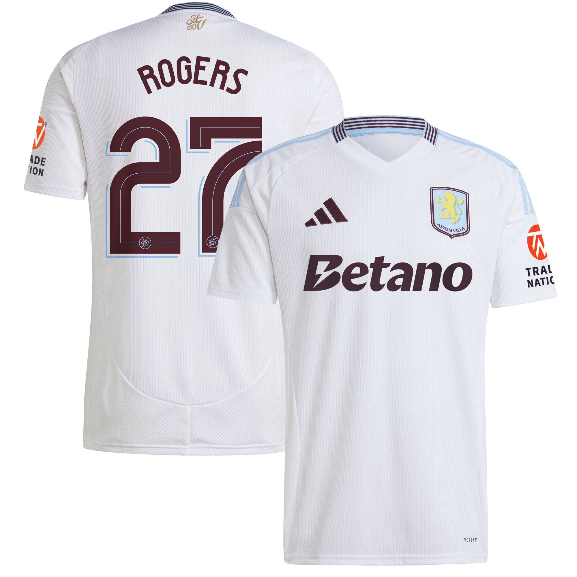 Aston Villa Shirts - aston villa adidas away shirt 2024-25 with rogers 27 cup printing Collection of Official Fan Gear