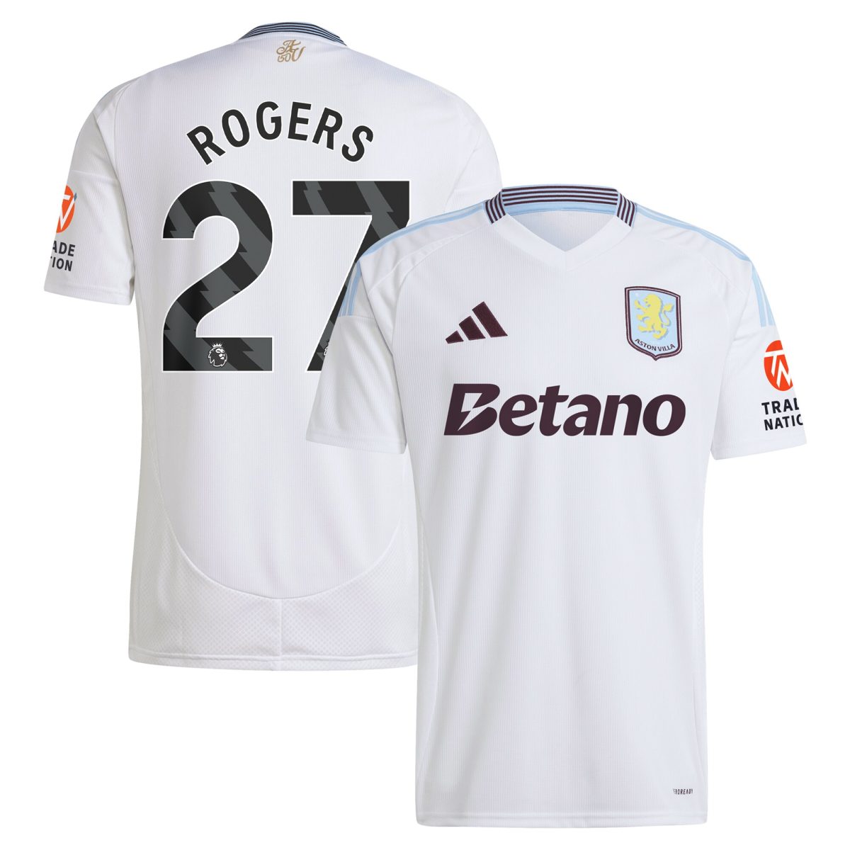 Aston Villa Shirts - aston villa adidas away shirt 2024-25 with rogers 27 printing Collection of Official Fan Gear