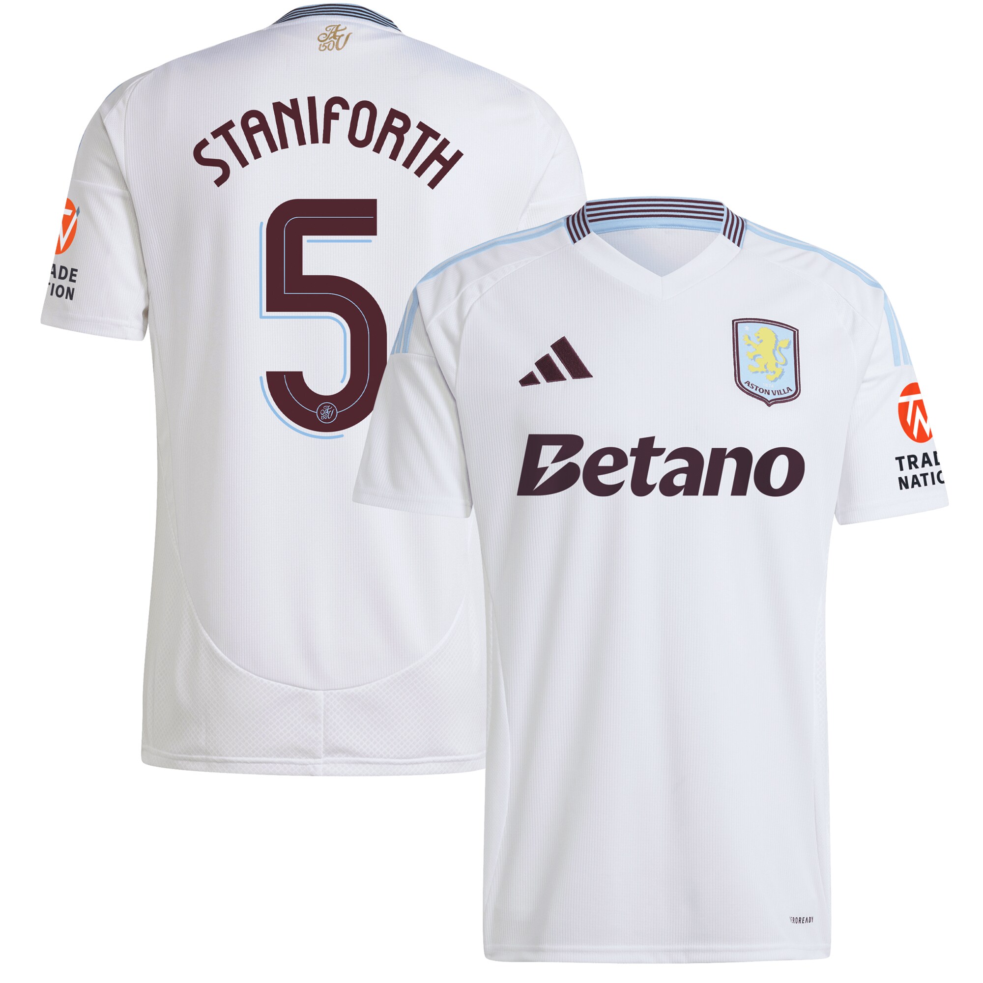 Aston Villa Shirts - aston villa adidas away shirt 2024-25 with staniforth 5 cup printing Collection of Official Fan Gear