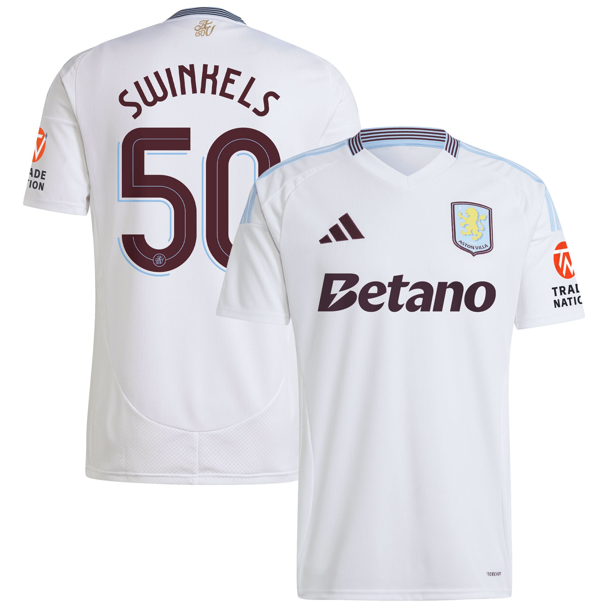 Aston Villa Shirts - aston villa adidas away shirt 2024-25 with swinkels 50 cup printing Collection of Official Fan Gear