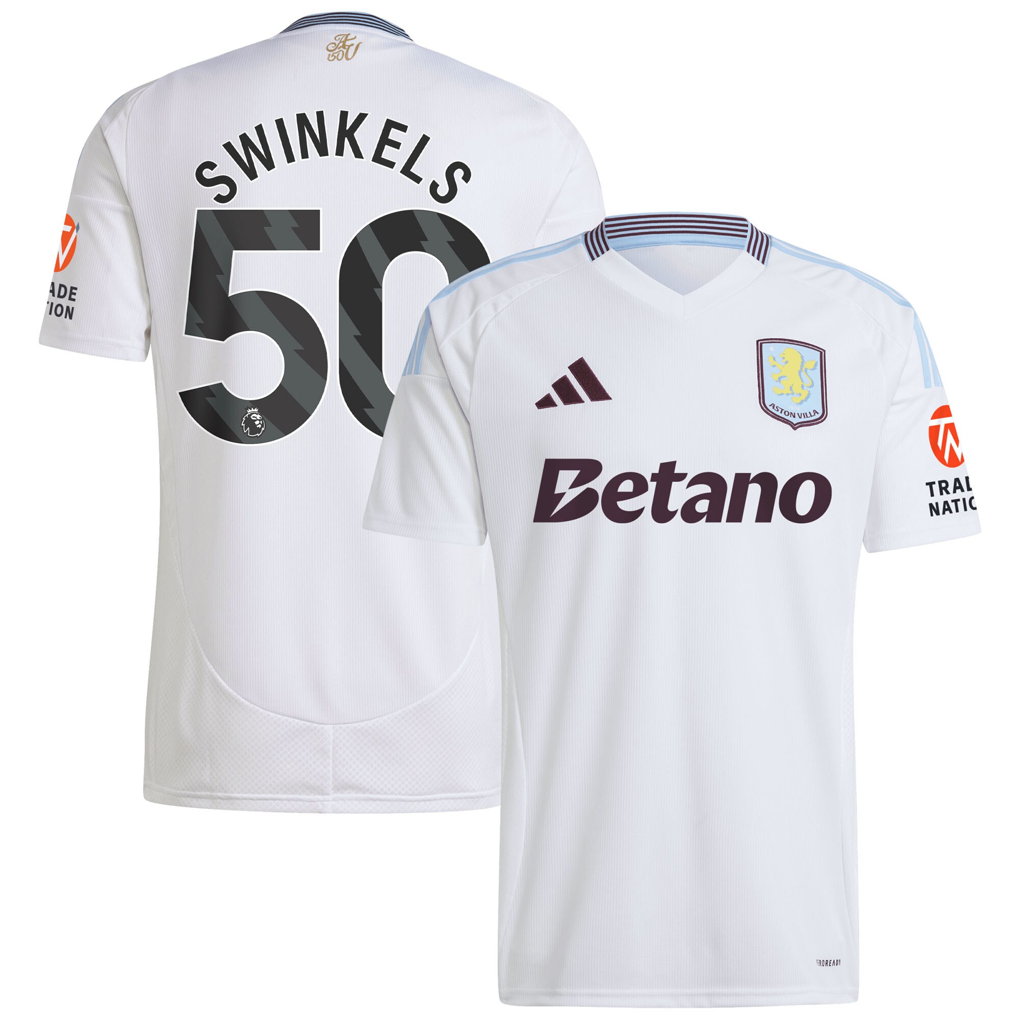 Aston Villa Shirts - aston villa adidas away shirt 2024-25 with swinkels 50 printing Collection of Official Fan Gear