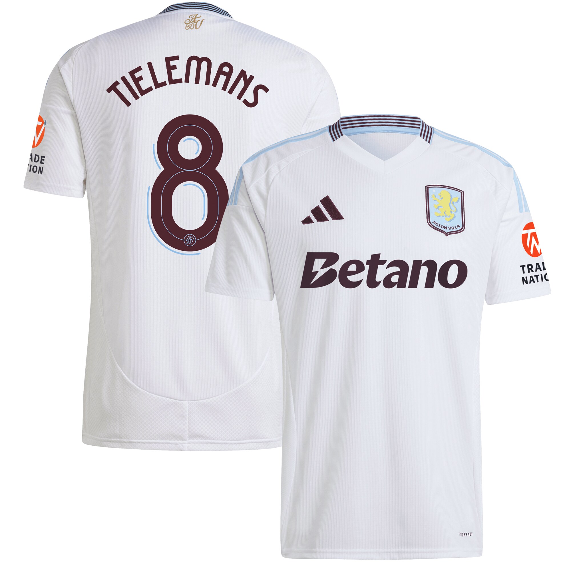 Aston Villa Shirts - aston villa adidas away shirt 2024-25 with tielemans 8 cup printing Collection of Official Fan Gear