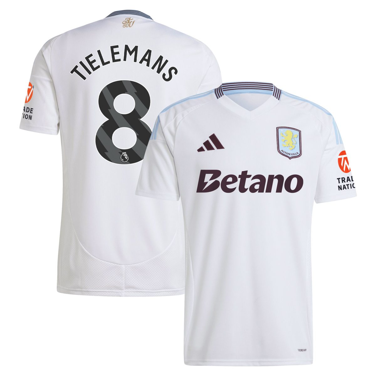 Aston Villa Shirts - aston villa adidas away shirt 2024-25 with tielemans 8 printing Collection of Official Fan Gear
