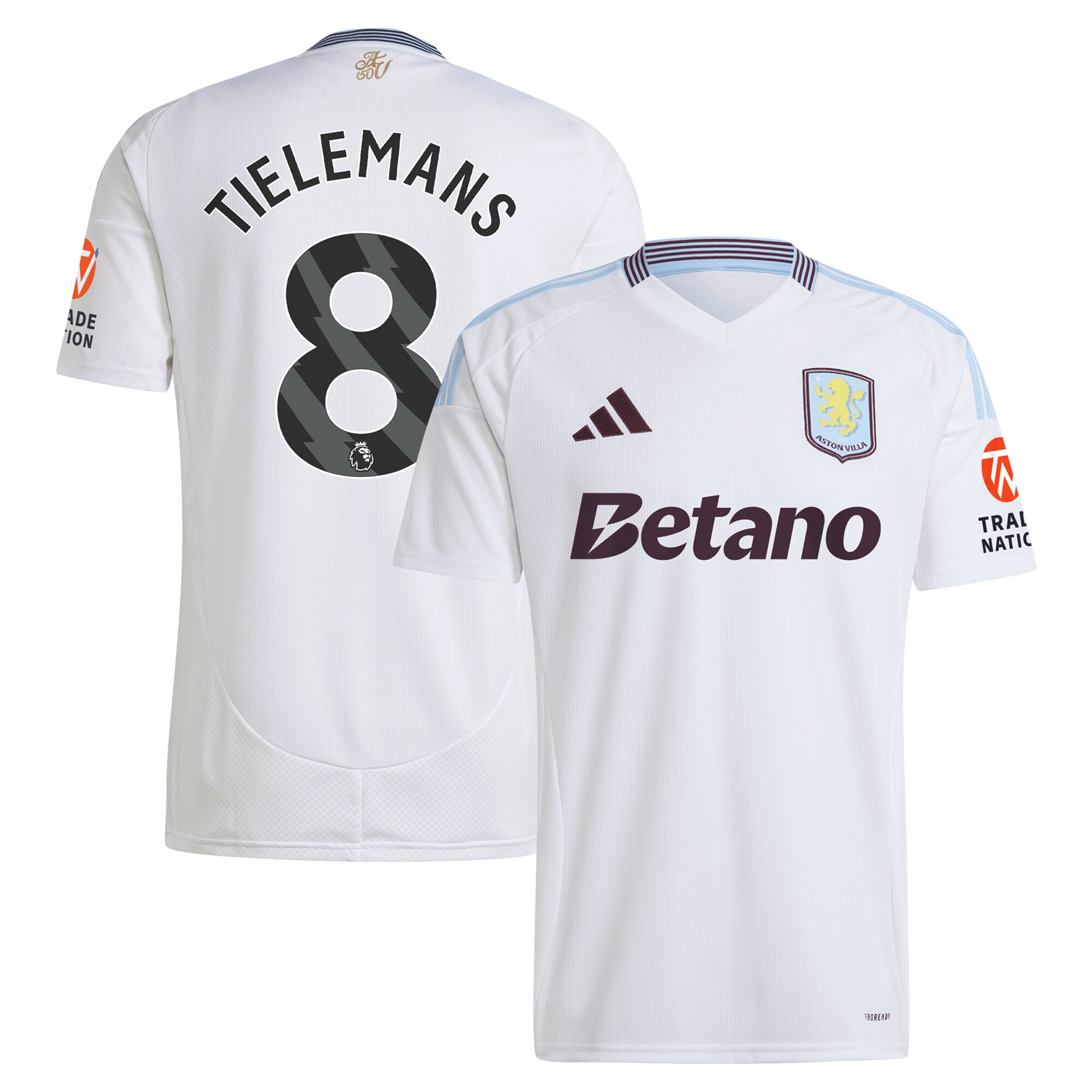 Aston Villa Shirts - aston villa adidas away shirt 2024-25 with tielemans 8 printing Collection of Official Fan Gear